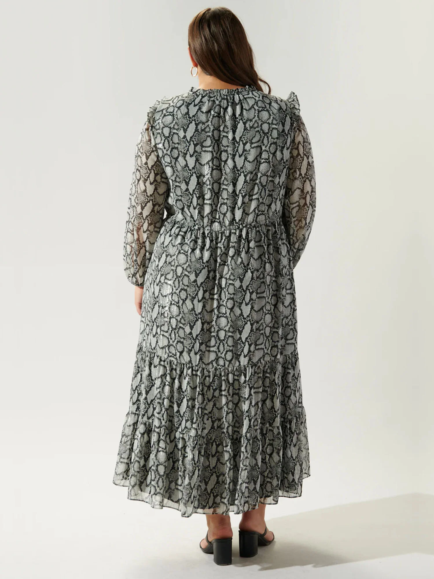 Sugarlips Plus Balloon Sleeve Snake Print Tiered Dress - Brands We Love - Image 2