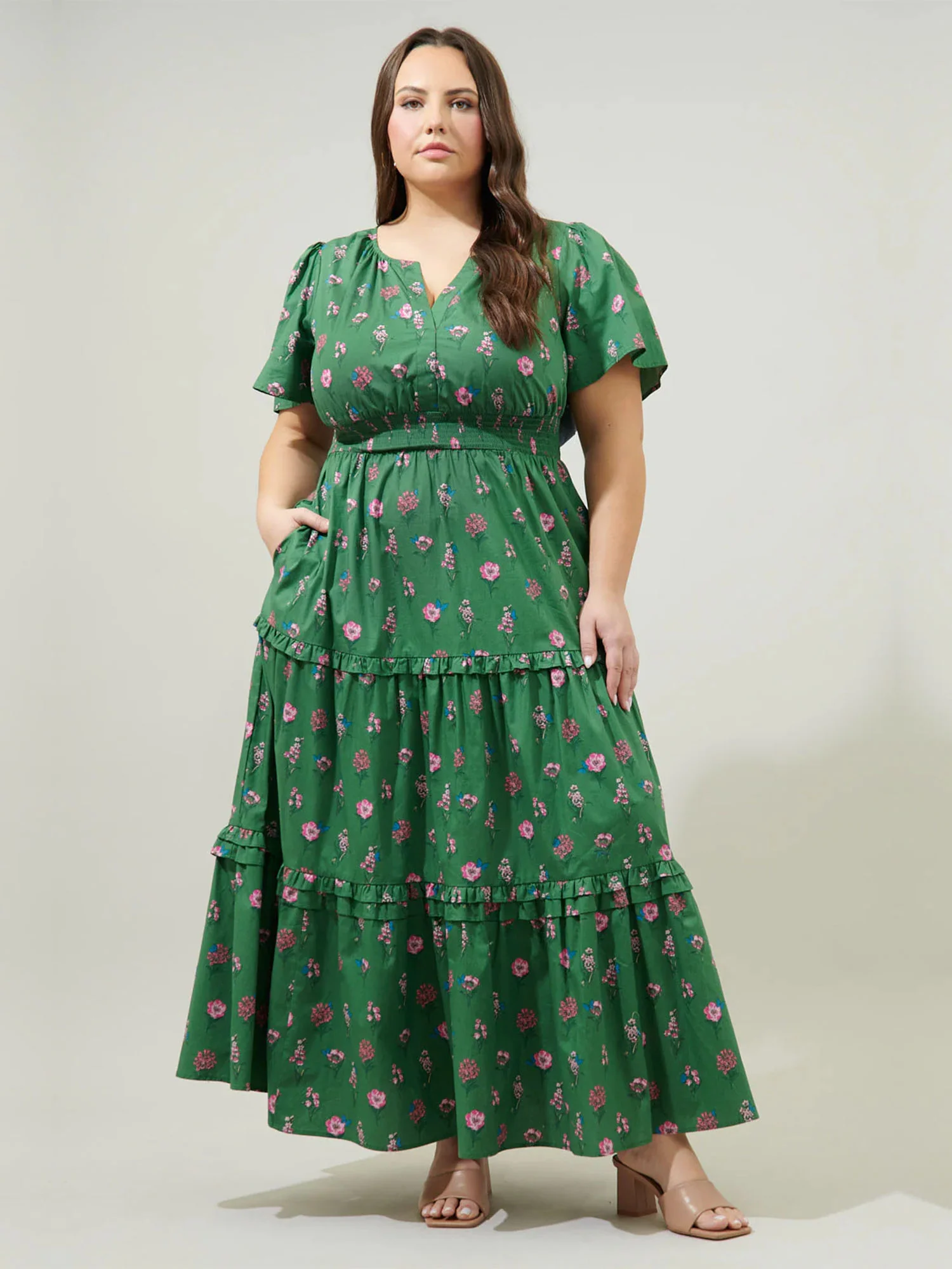 Sugarlips Plus Floral Print Smocked Waist Maxi Dress - Brands We Love