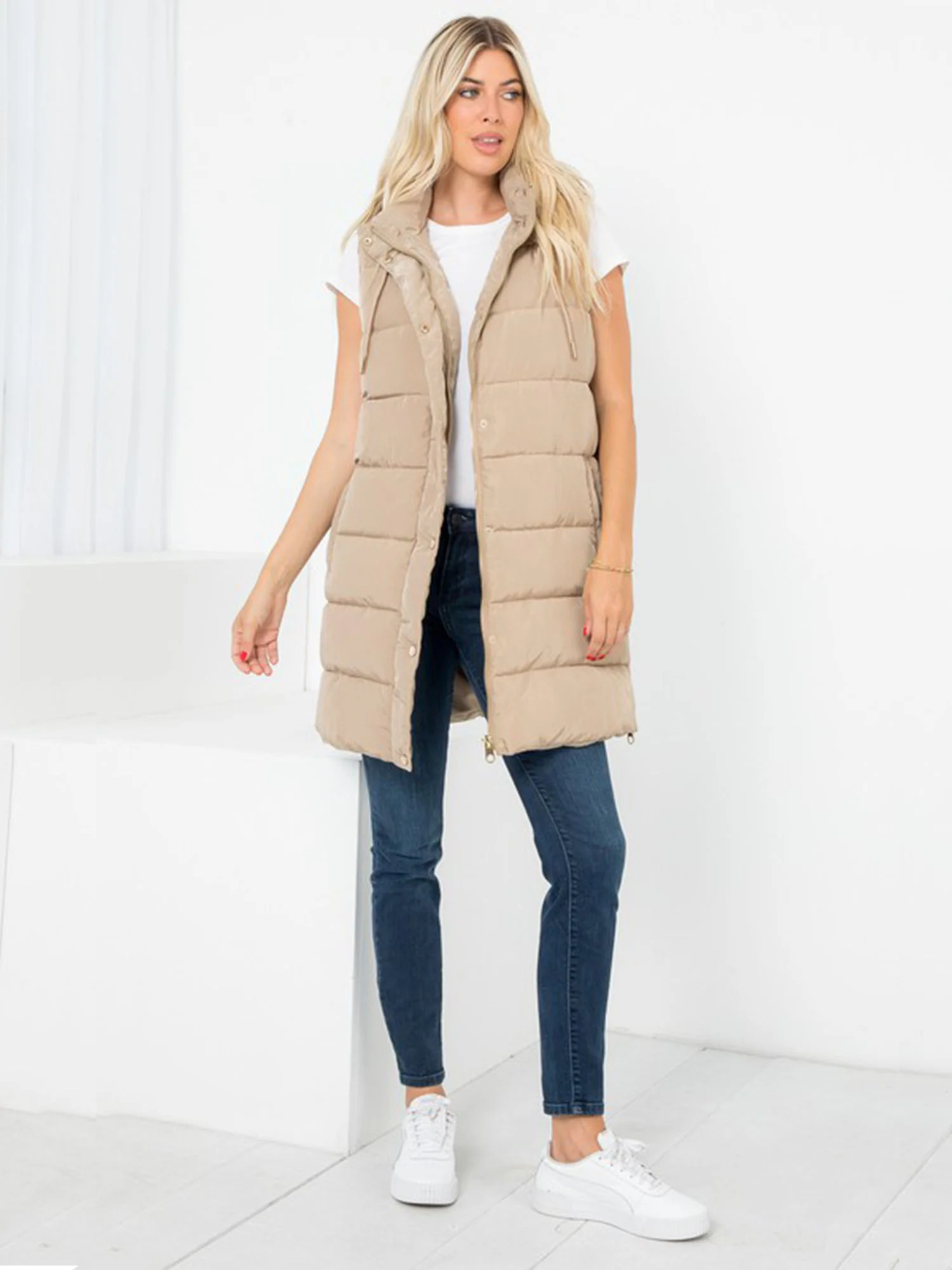Plus Hooded Long Puffer Vest - Image 3