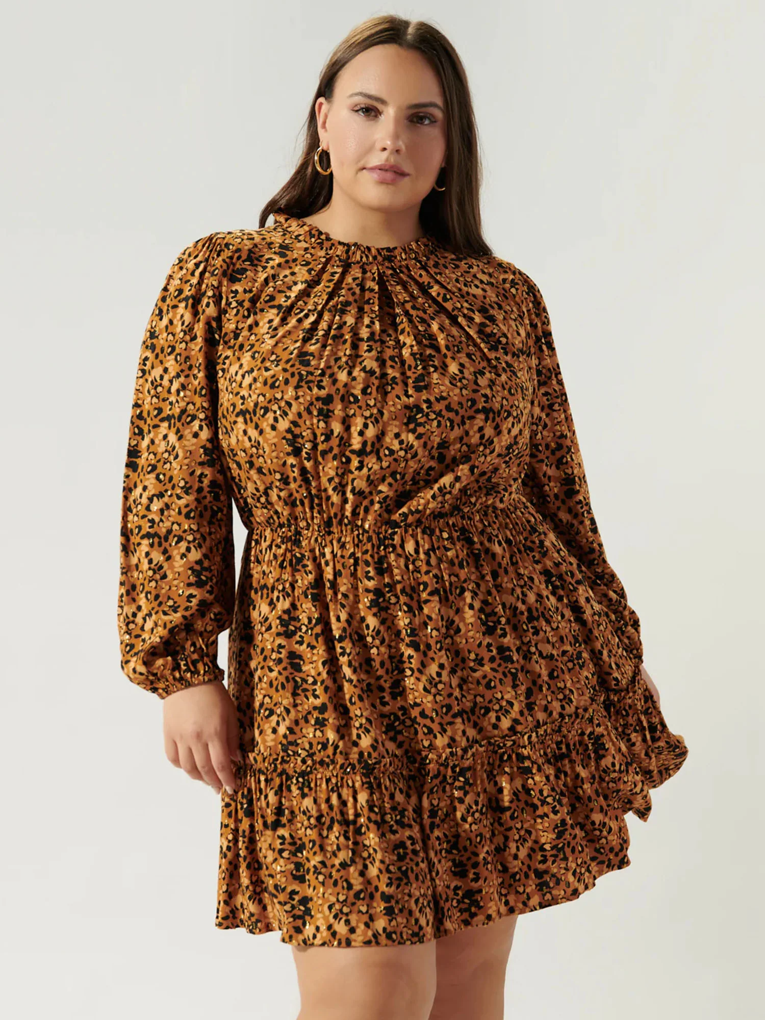Sugarlips Plus Leopard Print Balloon Sleeve Blouson Dress - Brands We Love