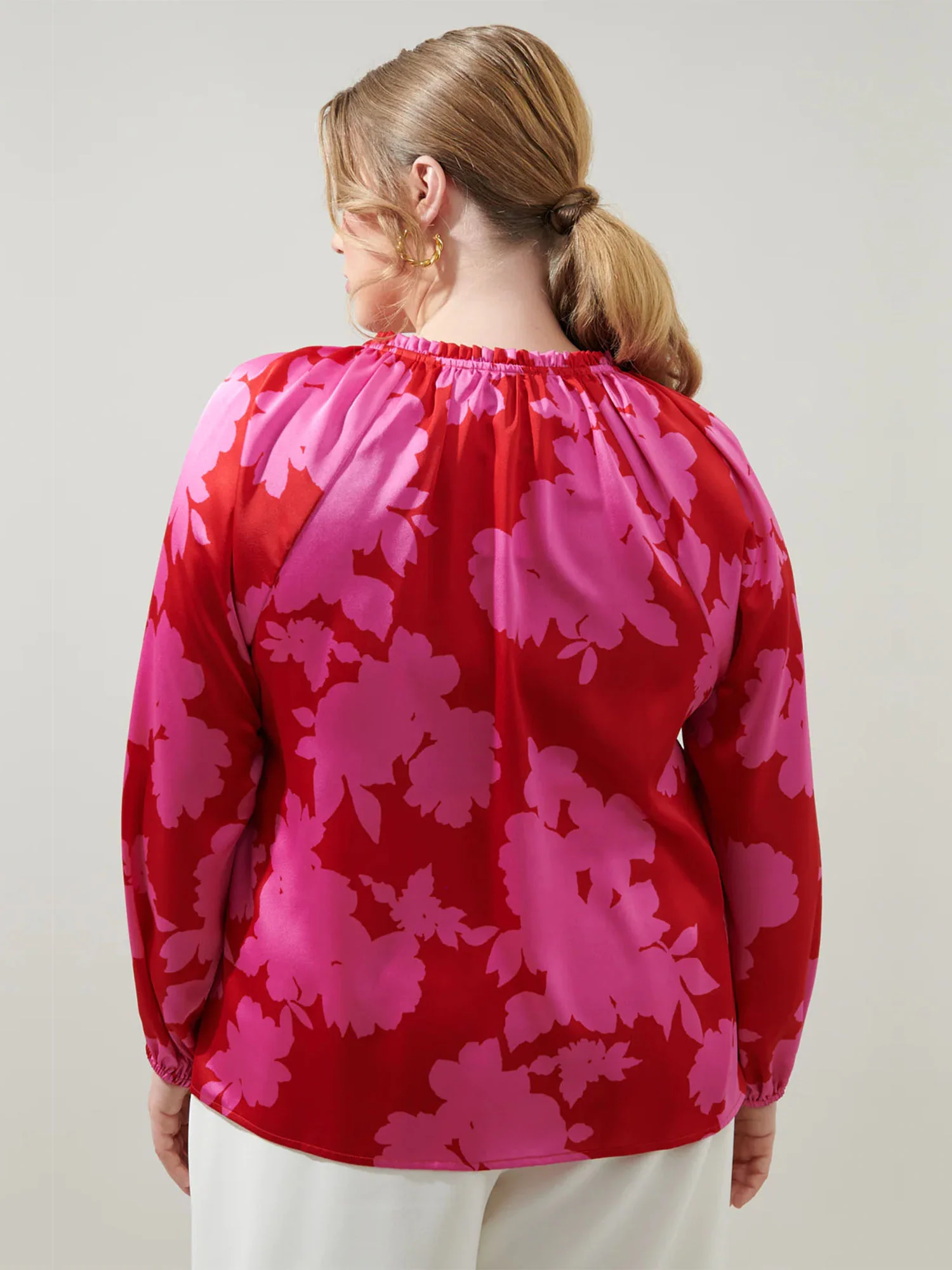 Sugarlips Plus Long Sleeve Bold Floral Satin Blouse - Brands We Love - Image 3