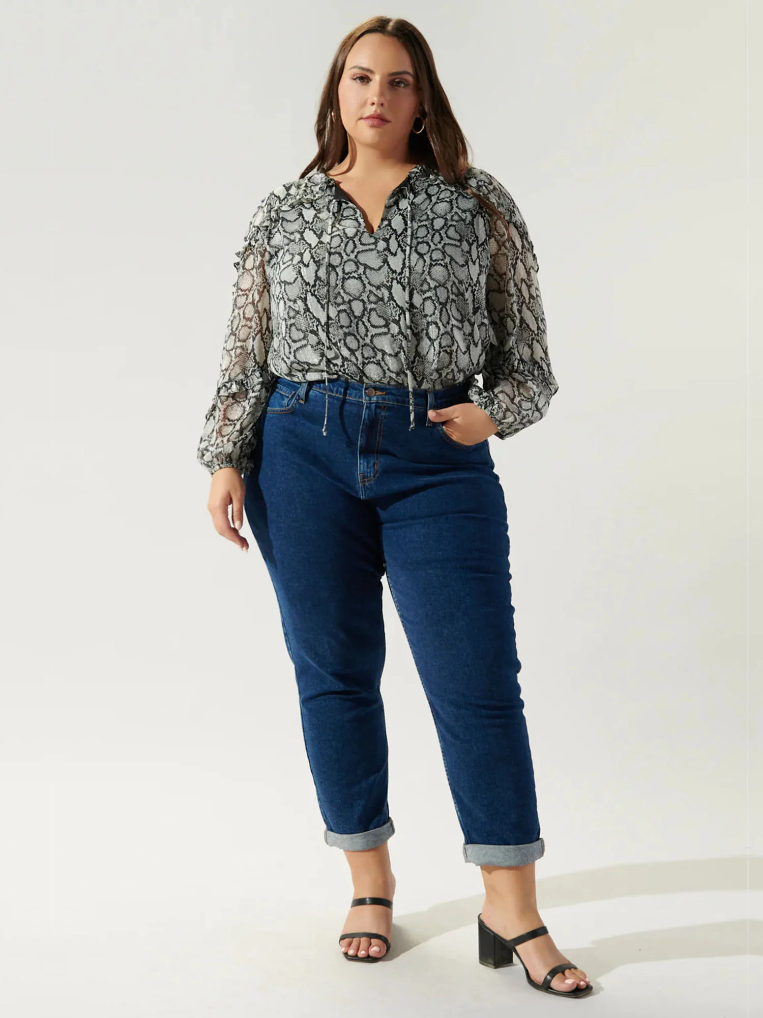 Sugarlips Plus Long Sleeve Sheer Snake Print Blouse - Brands We Love - Image 2