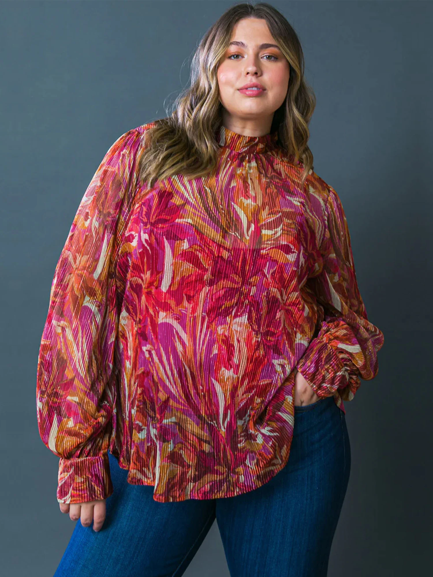 Flying Tomato Plus Plisse Floral Printed Blouse - Brands We Love