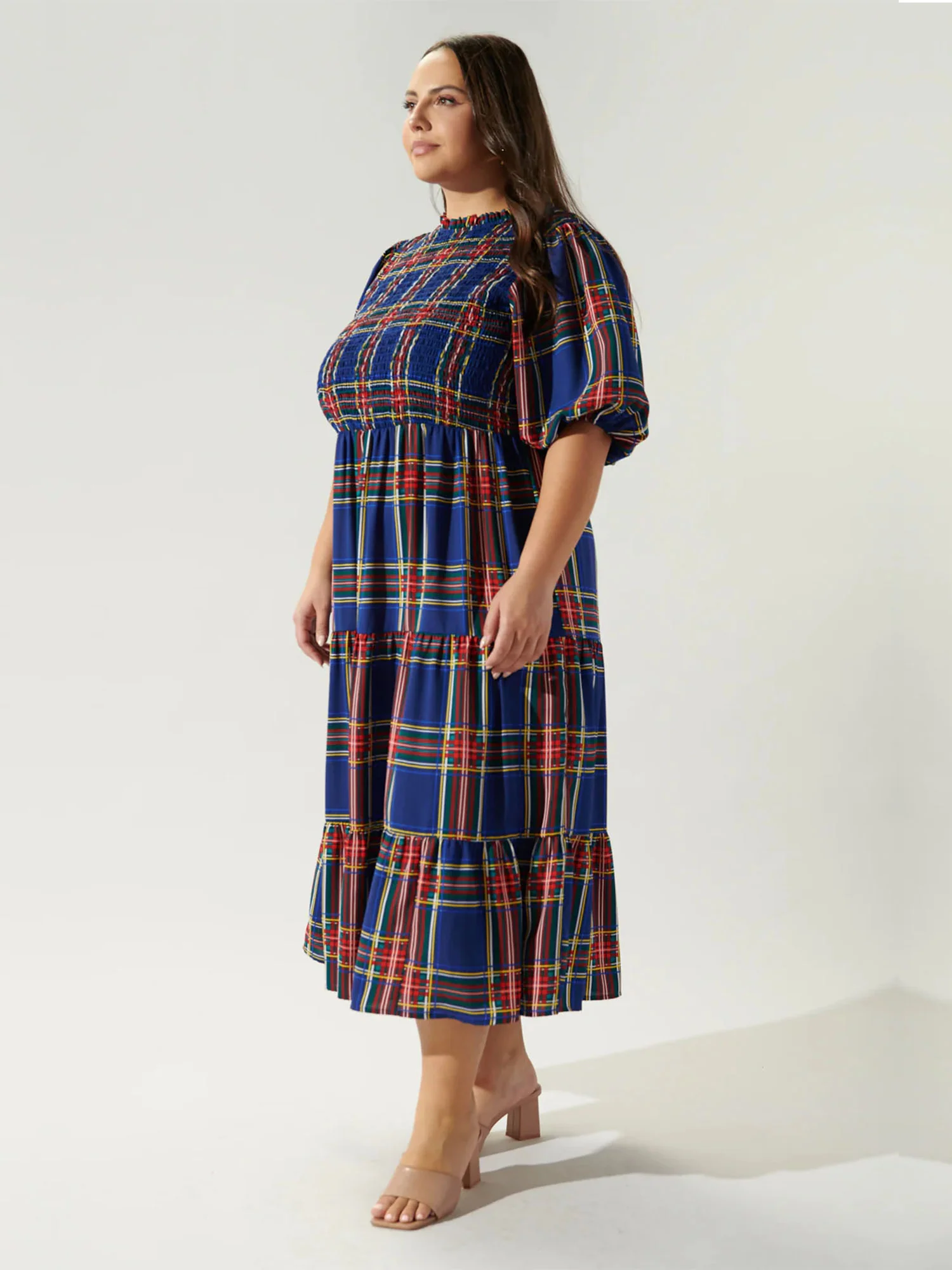 Sugarlips Plus Puff Sleeve Tiered Plaid Midi Dress - Brands We Love - Image 2