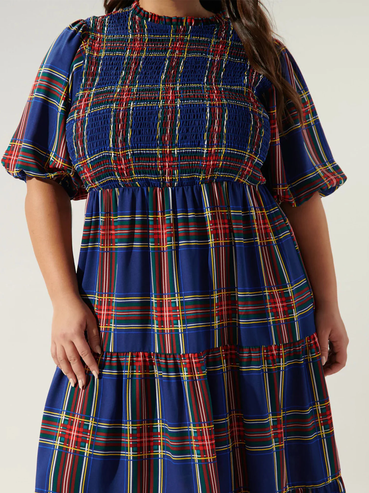 Sugarlips Plus Puff Sleeve Tiered Plaid Midi Dress - Brands We Love - Image 3