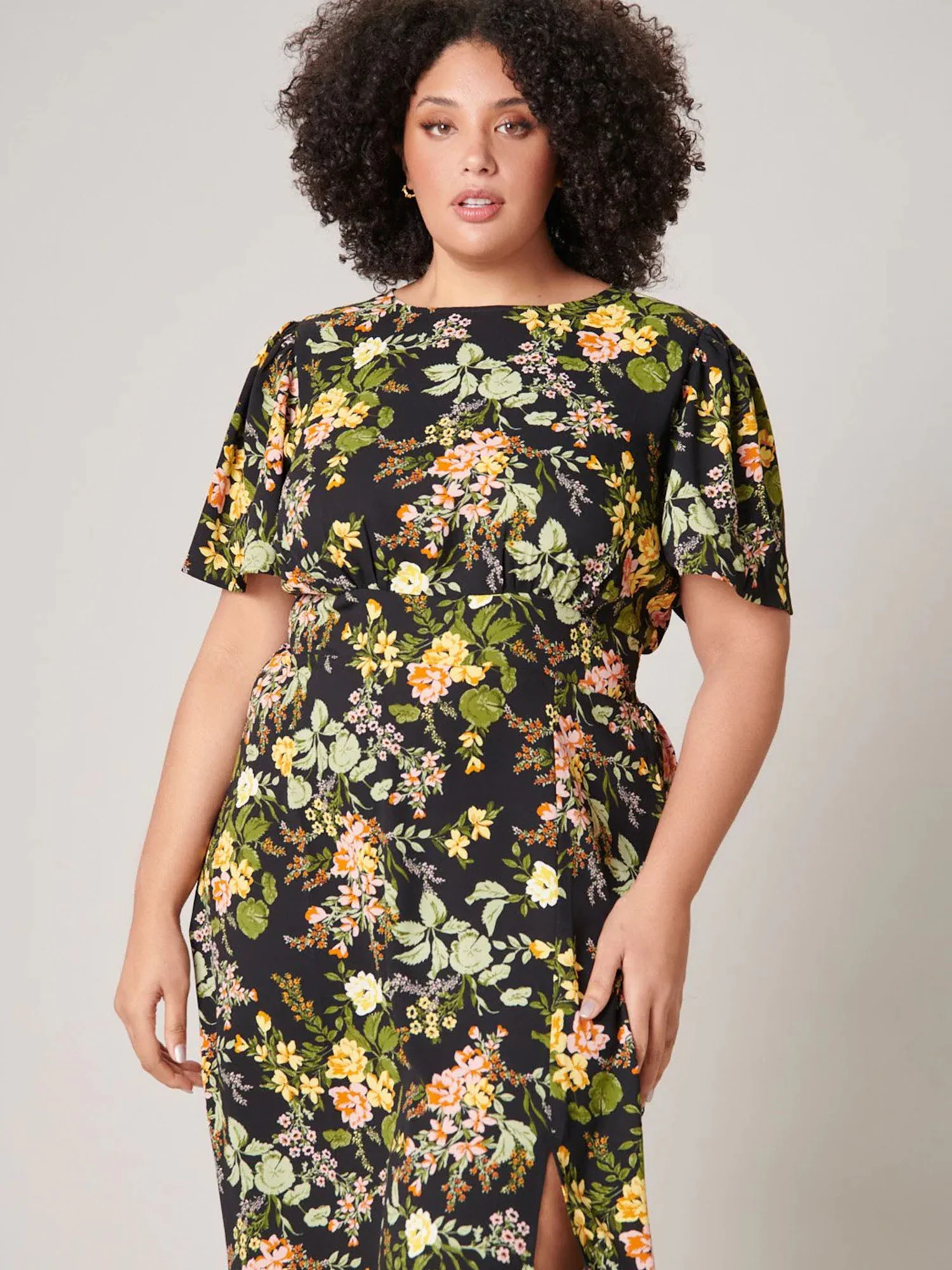 Sugarlips Plus Short Sleeve Floral High Slit Midi Dress - Brands We Love - Image 3