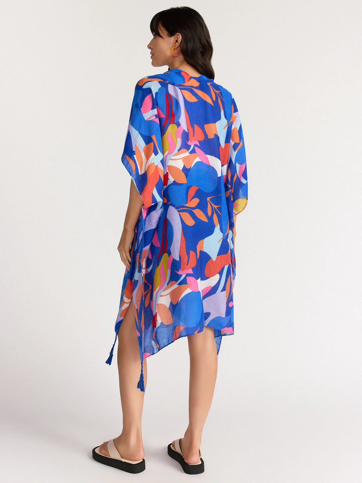 Abstract Leaf Print Kimono - Image 2