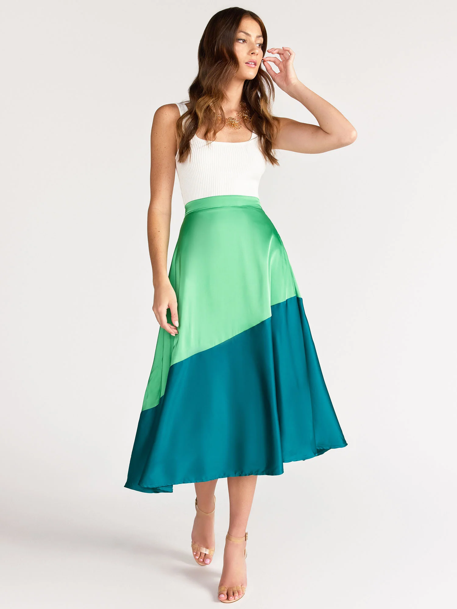 Bias Cut Colorblock High Rise Skirt - Lena - Image 11