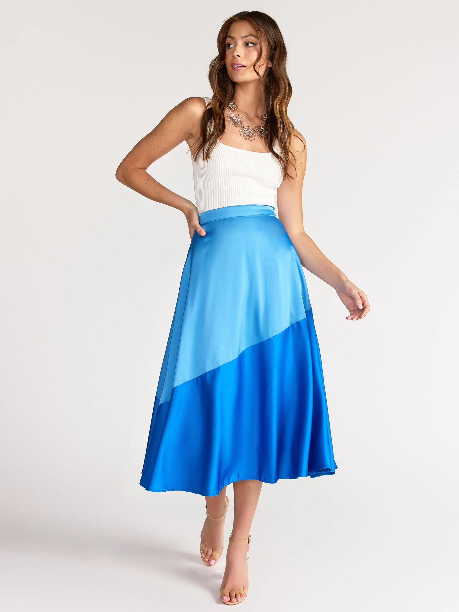 Bias Cut Colorblock High Rise Skirt - Lena - Image 2