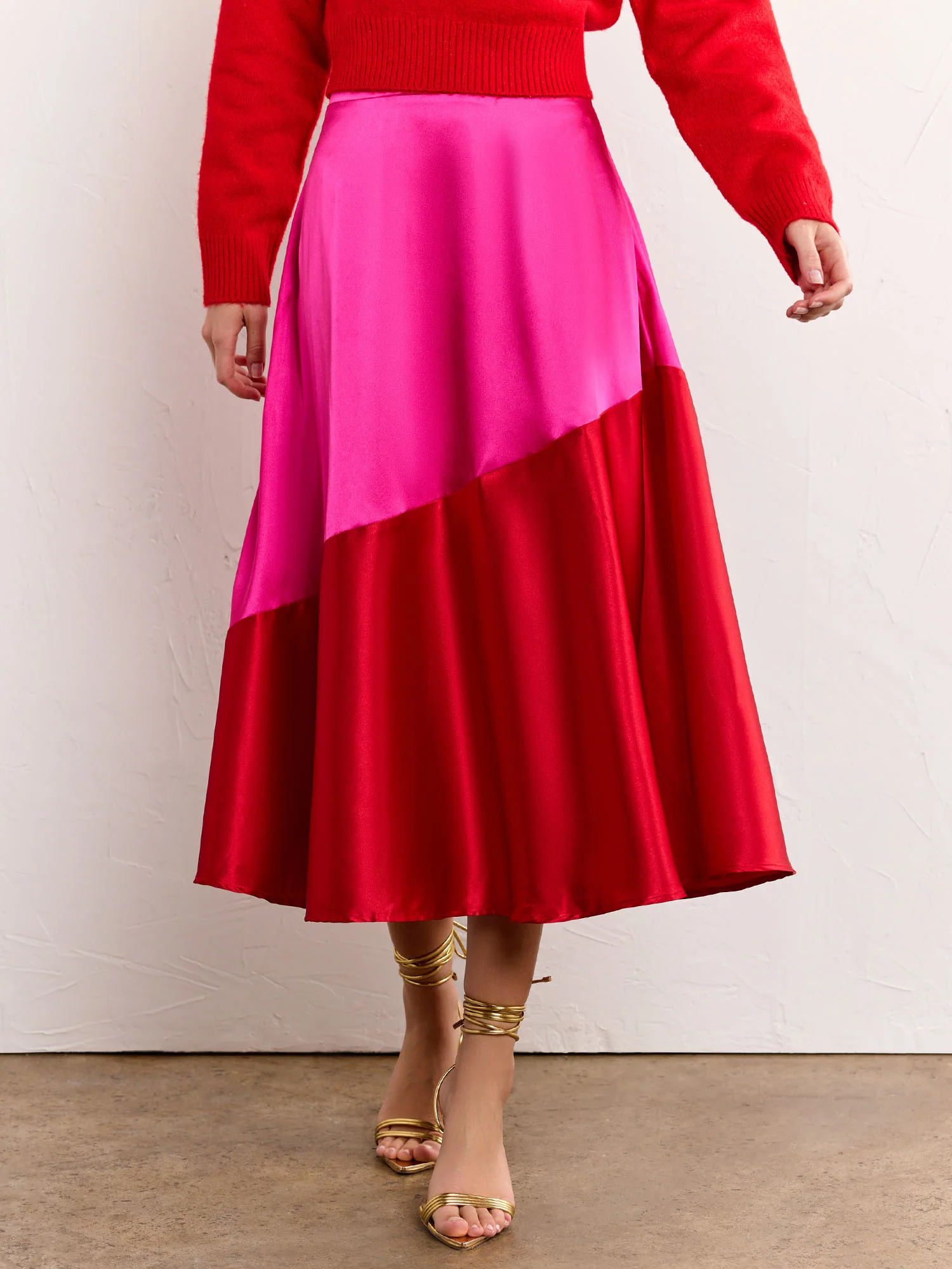 Bias Cut Colorblock High Rise Skirt - Lena - Image 6