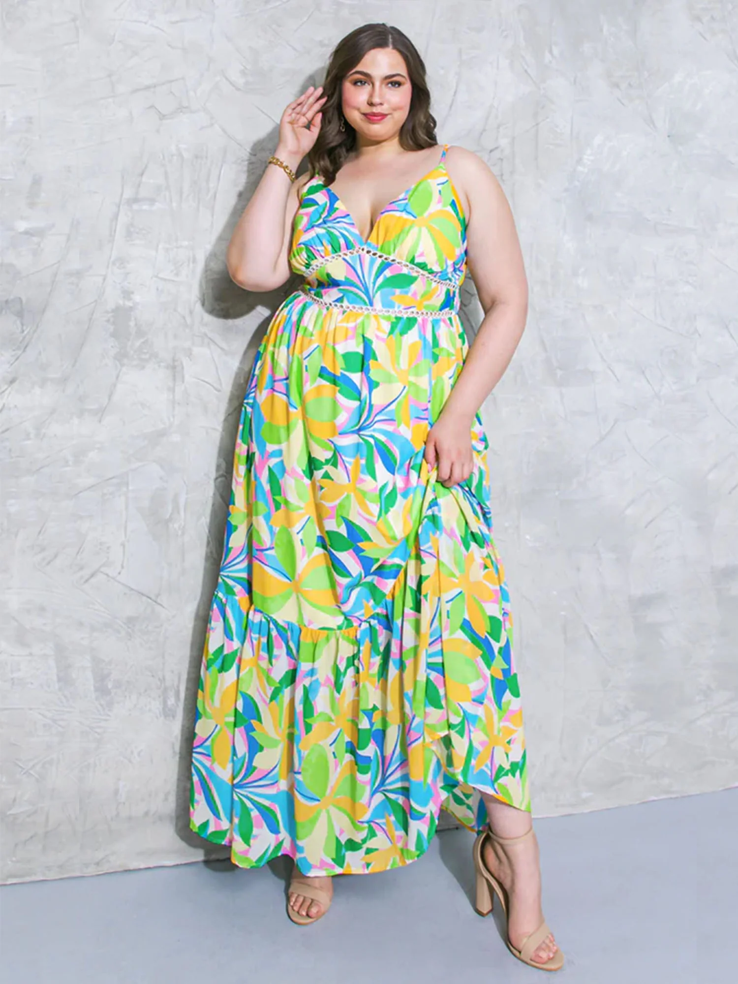 Flying Tomato Plus Sleeveless Multi Palm Maxi Dress - Brands We Love
