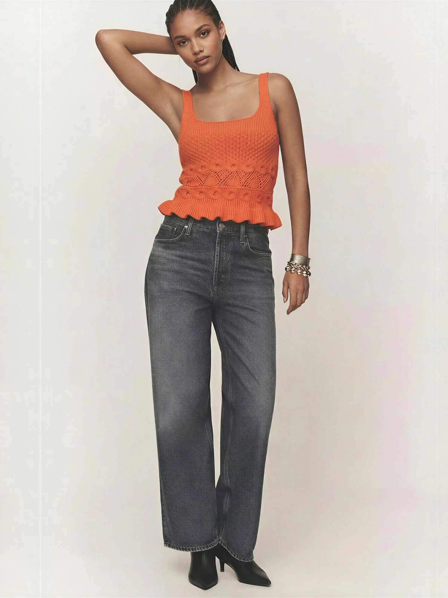Pointelle Ruffle Hem Sleevless Sweater Top - Image 2