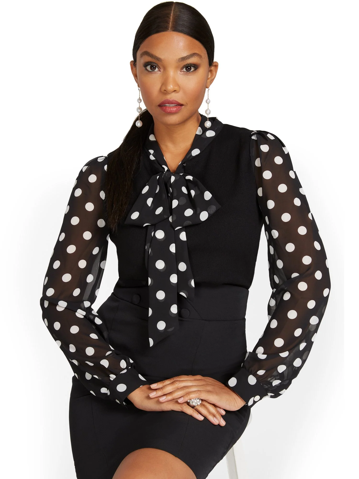 Polka-Dot Bow-Neck Sweater - Image 2