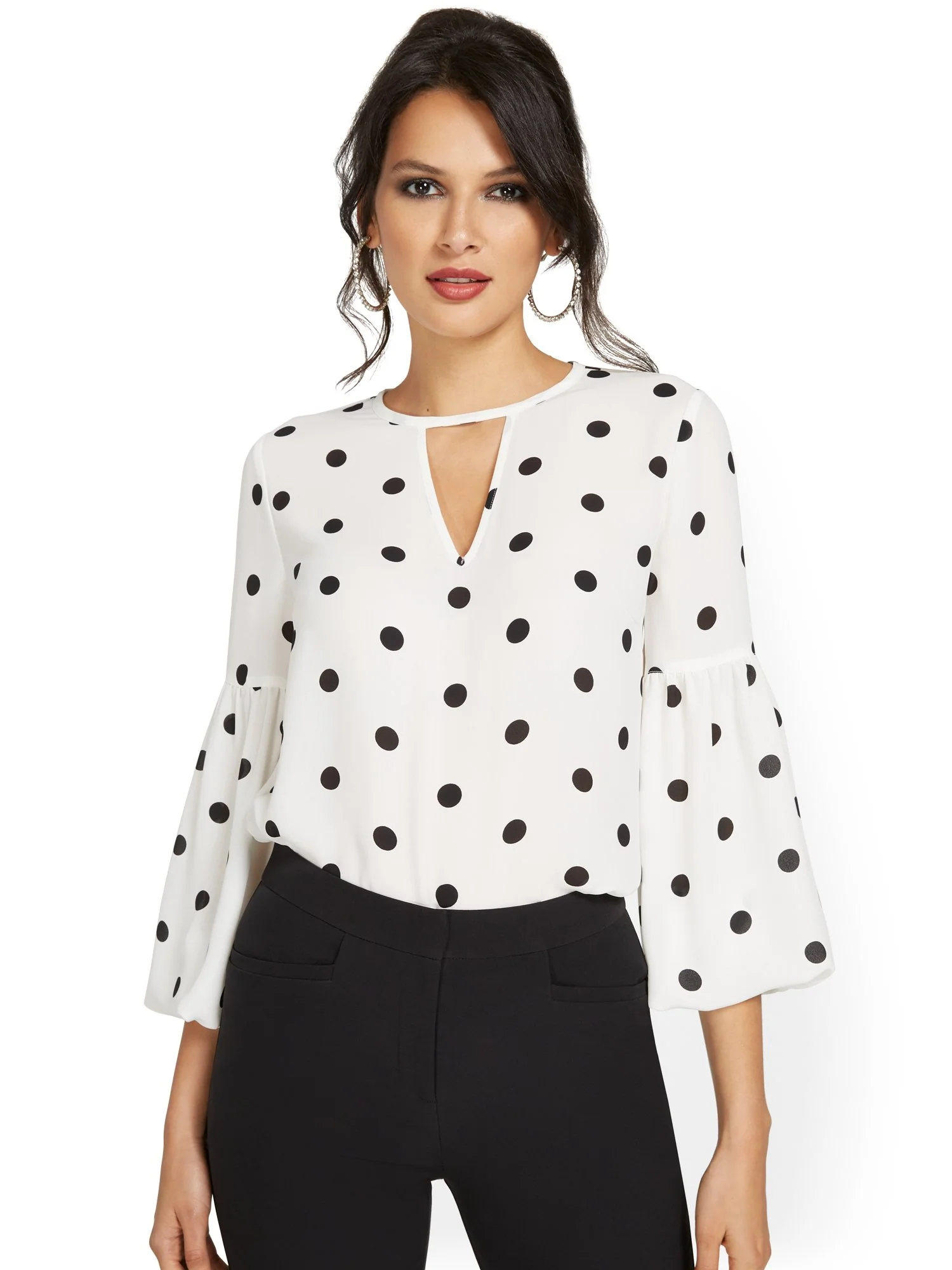 Polka-Dot Keyhole-Cutout Blouse - Image 4