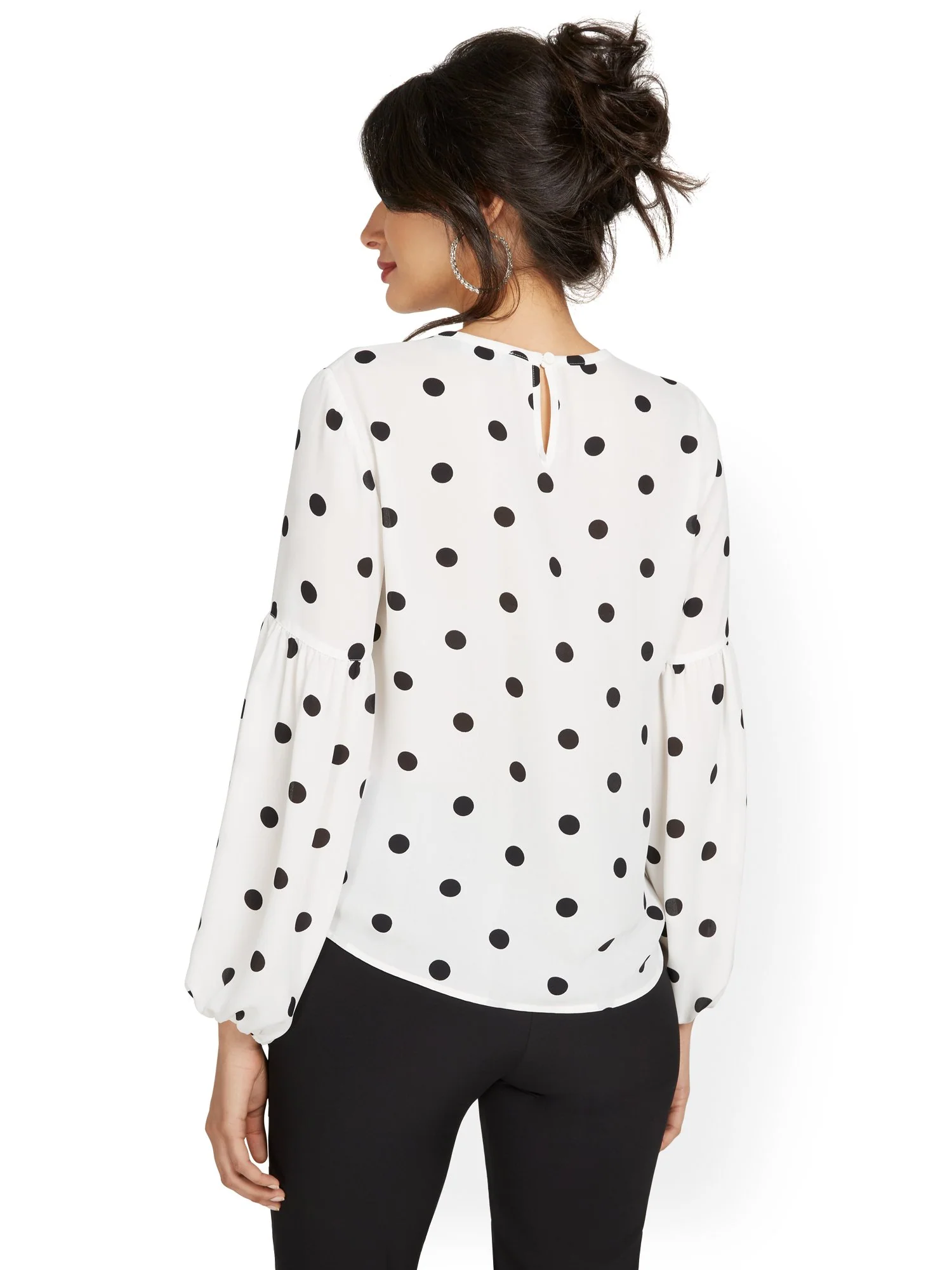 Polka-Dot Keyhole-Cutout Blouse - Image 6