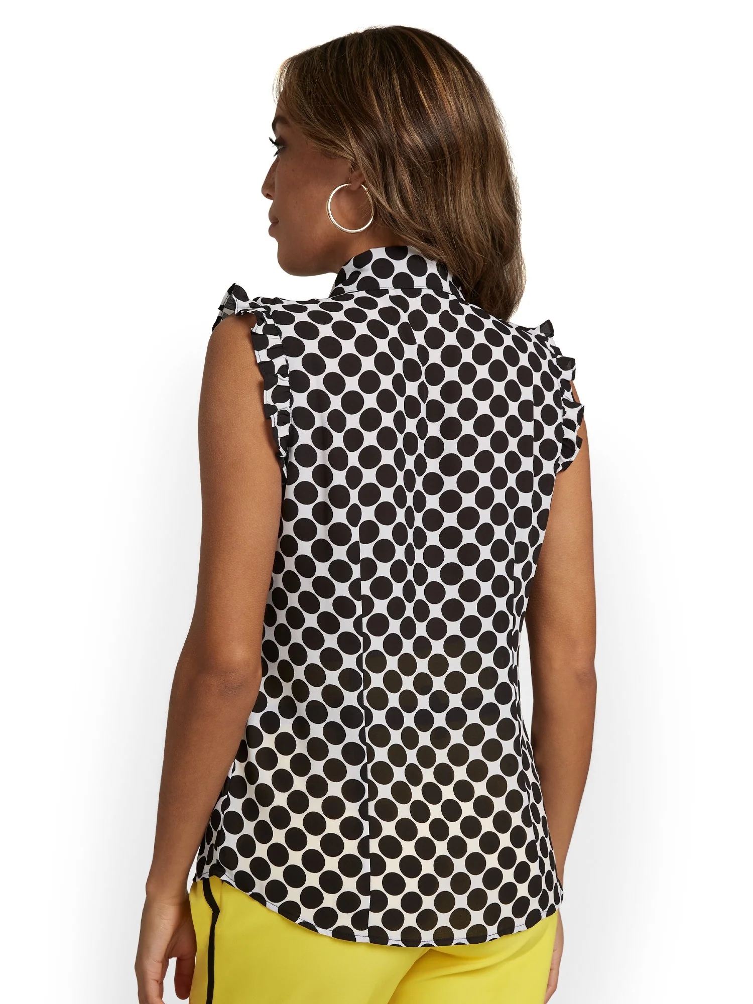 Polka-Dot Print Ruffle Tie-Neck Blouse - Image 3