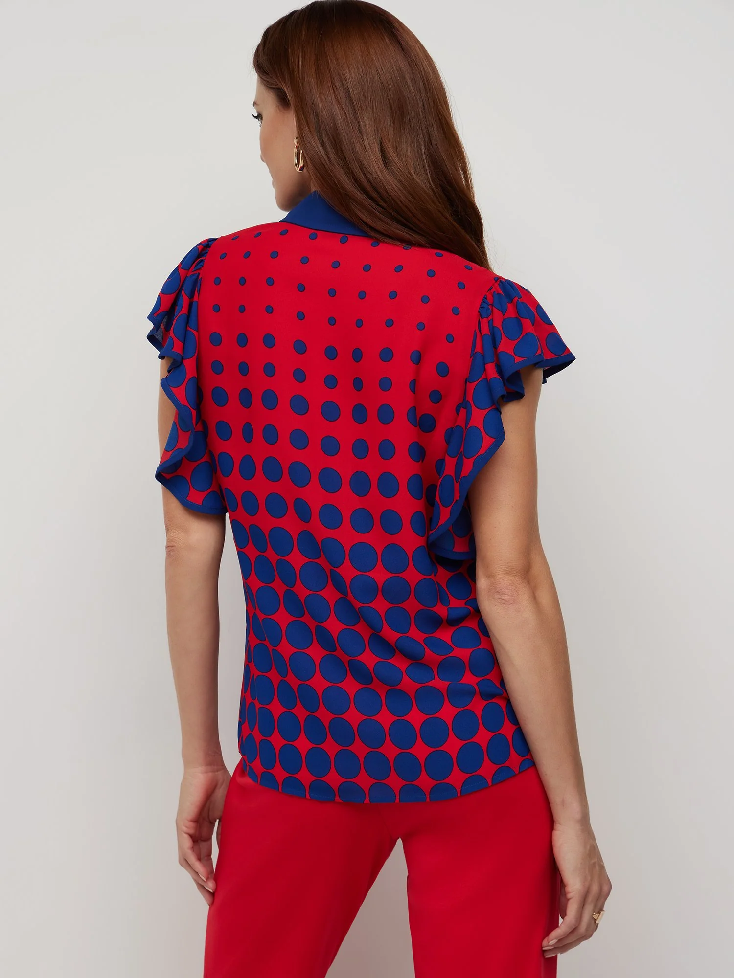 Polka-Dot Ruffle-Sleeve Button-Front Blouse - Image 2