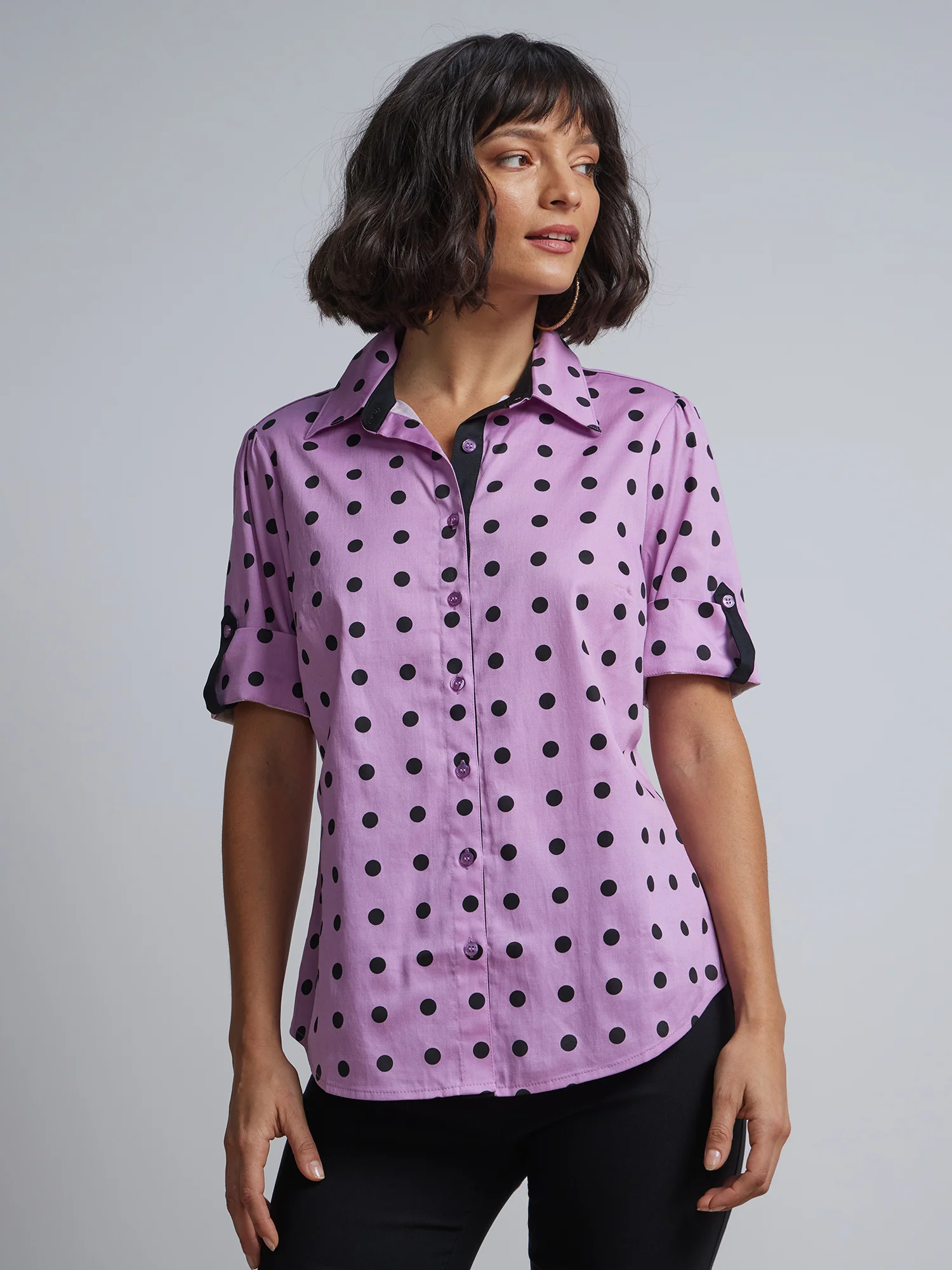 Polka-Dot Short-Sleeve Button-Front - NY&C Madison Shirt® - Image 5