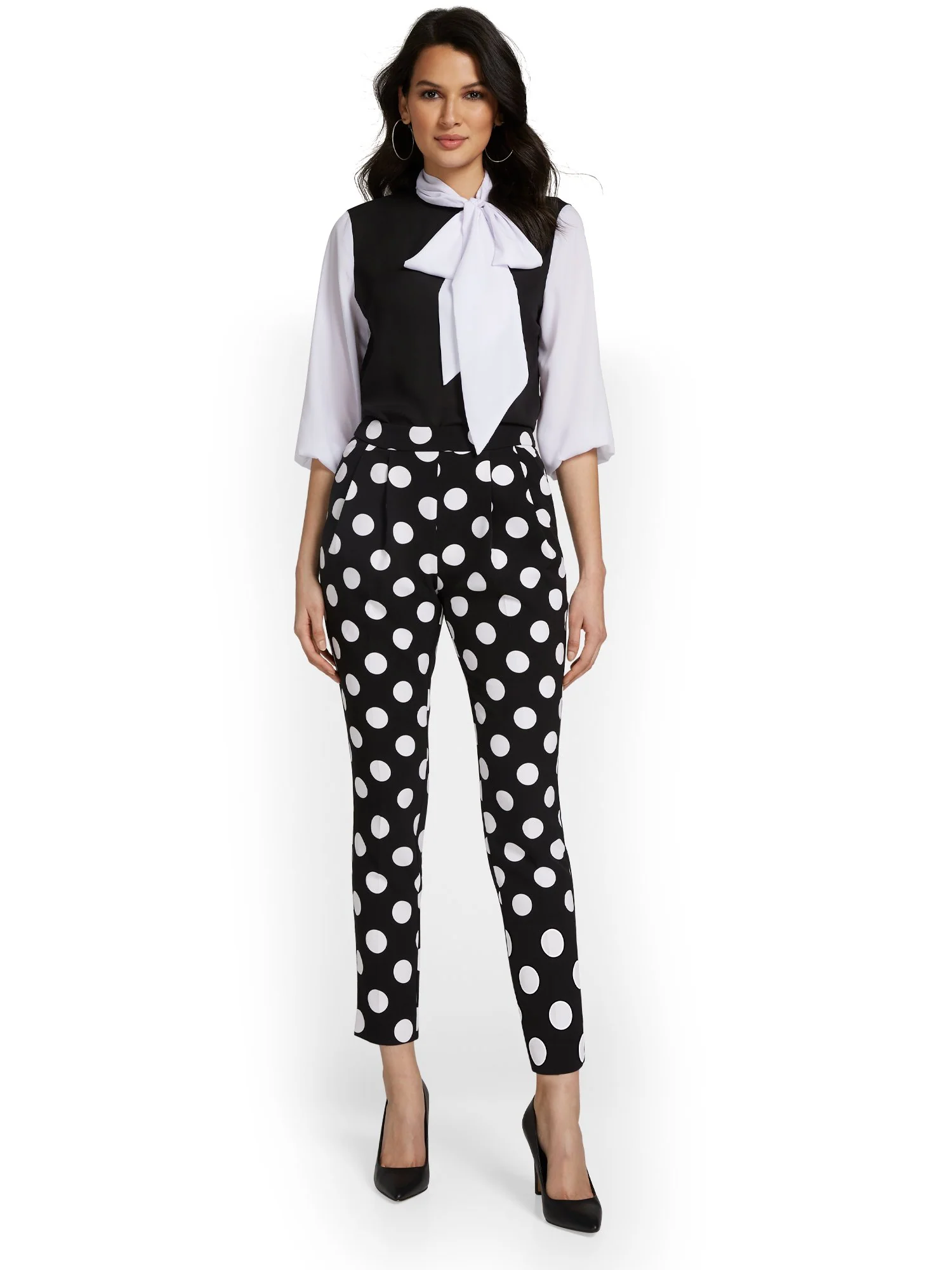 Polka-Dot Slim-Leg Ankle Pant