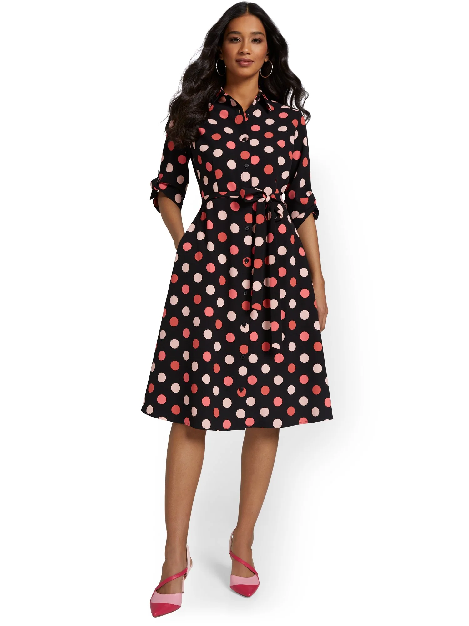Polka-Dot Tie-Waist Shirtdress - Image 2