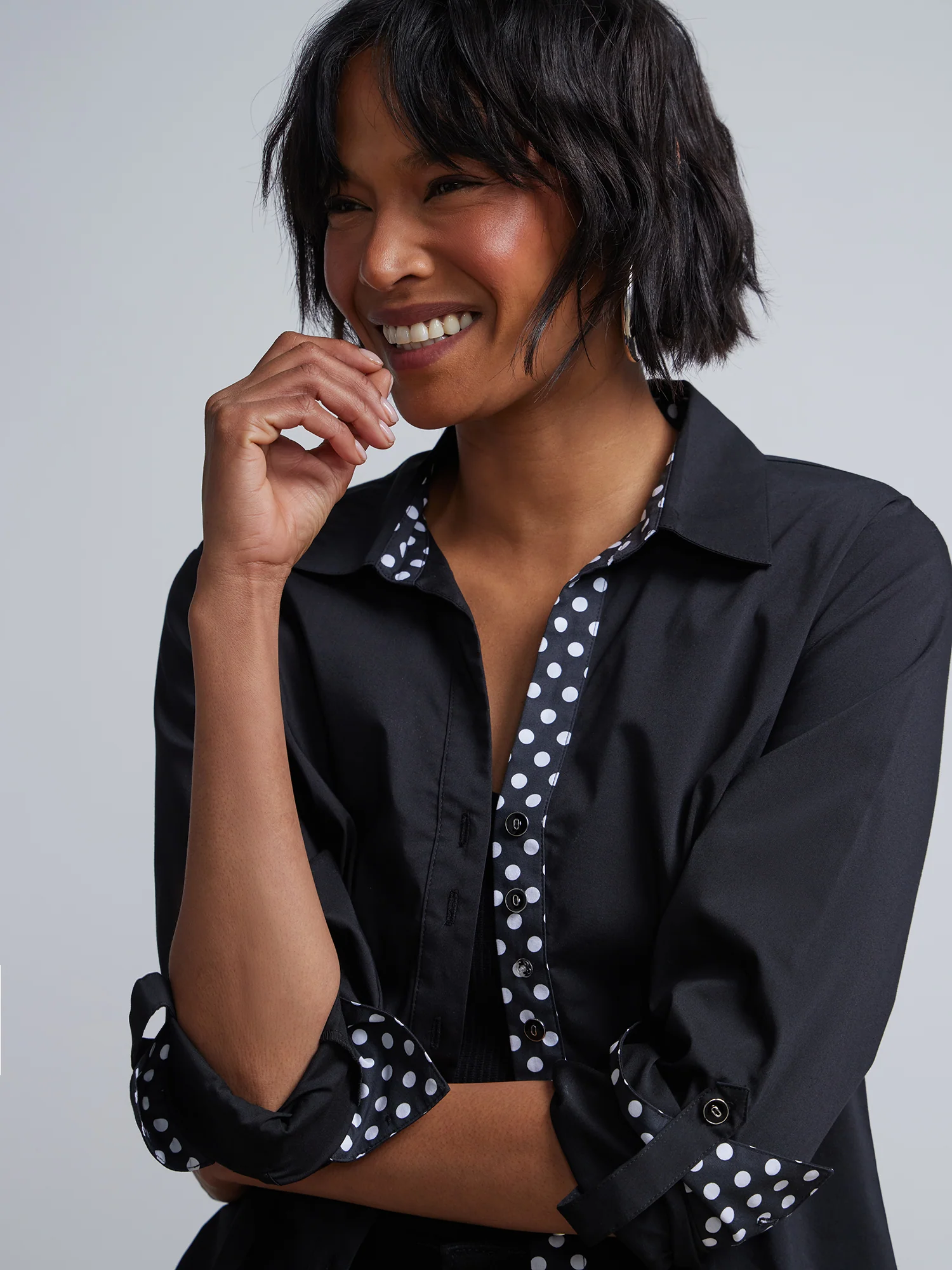 Polka-Dot Trim Double-Button Secret Snap - NY&C Madison Shirt® - Image 4
