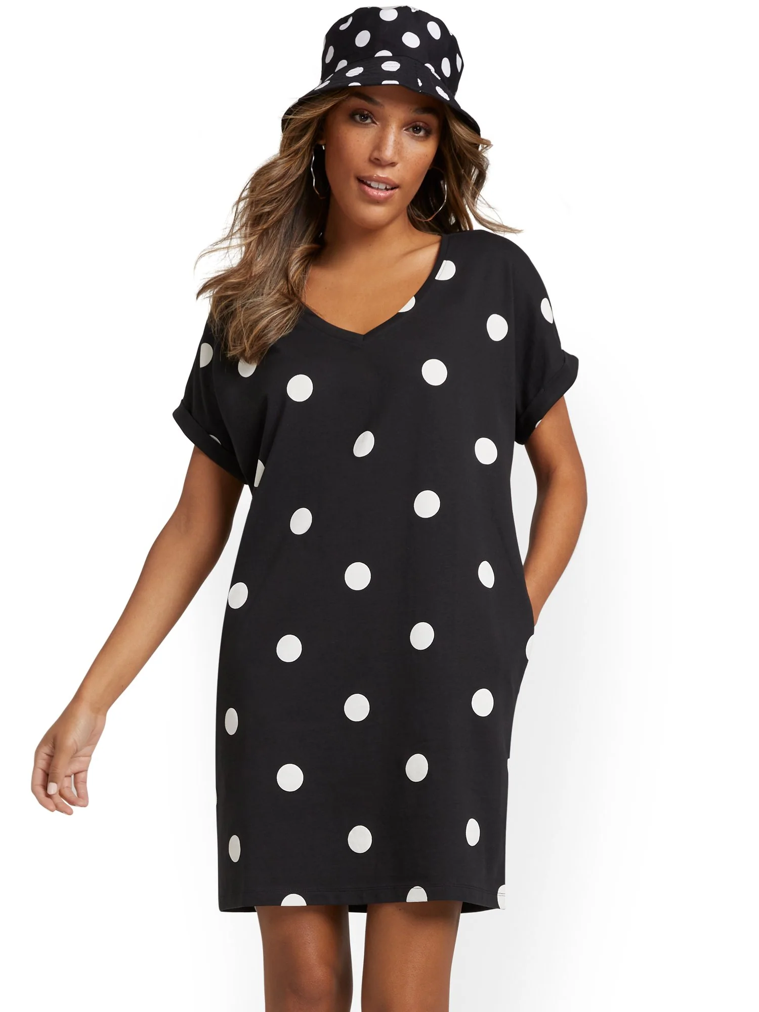Polka-Dot V-Neck Perfect Tee Dress - Image 2