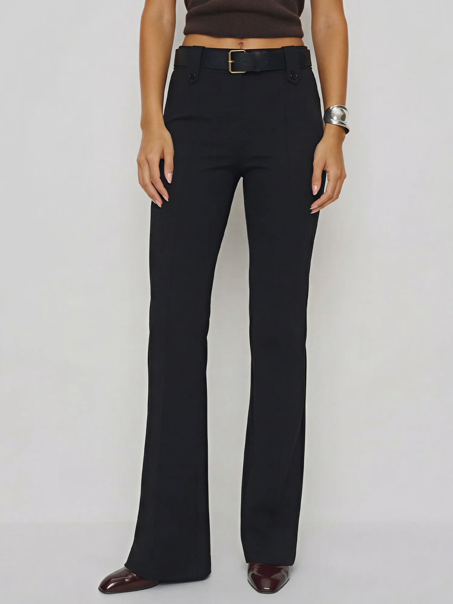 Ponte High Rise Flare Pants With Belt - Image 2