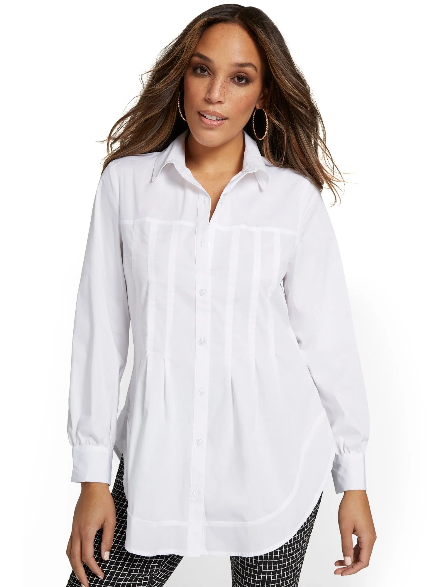 Poplin Button-Front Tunic Top