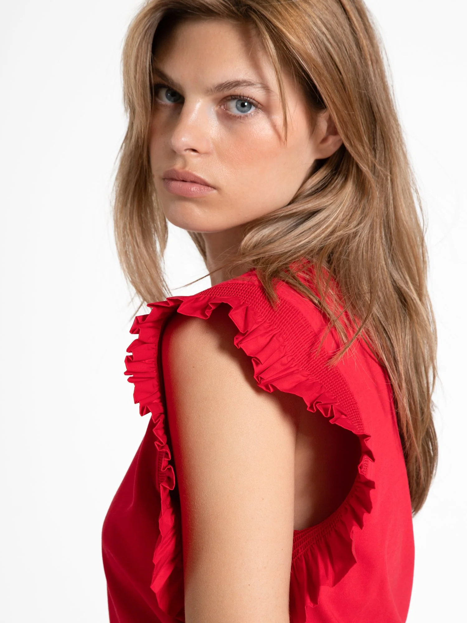 Poplin Knit Mixed Ruffle Detail Top - English Factory - Image 4