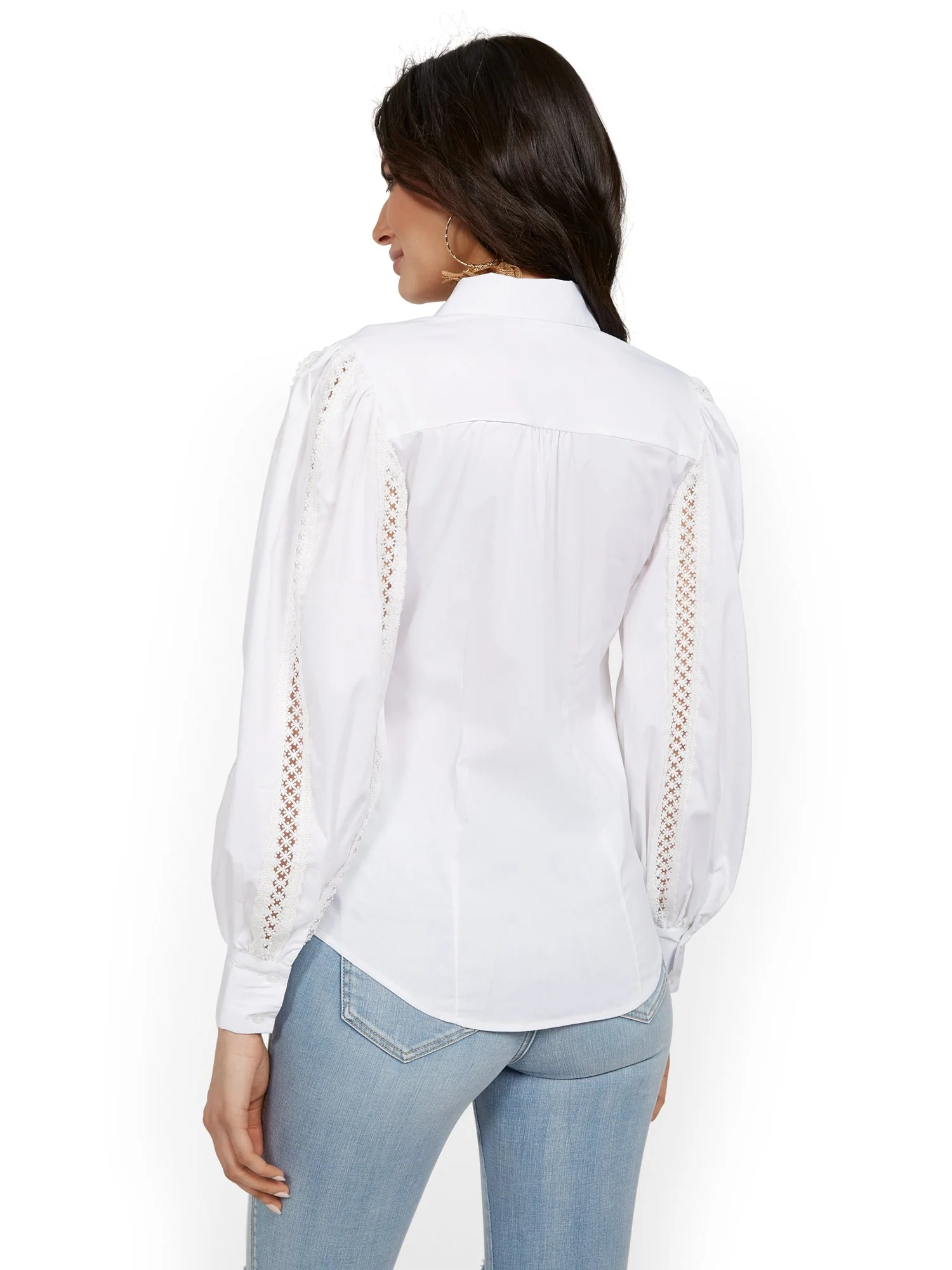 Poplin Lattice Balloon-Sleeve Top - Lily & Cali - Image 3