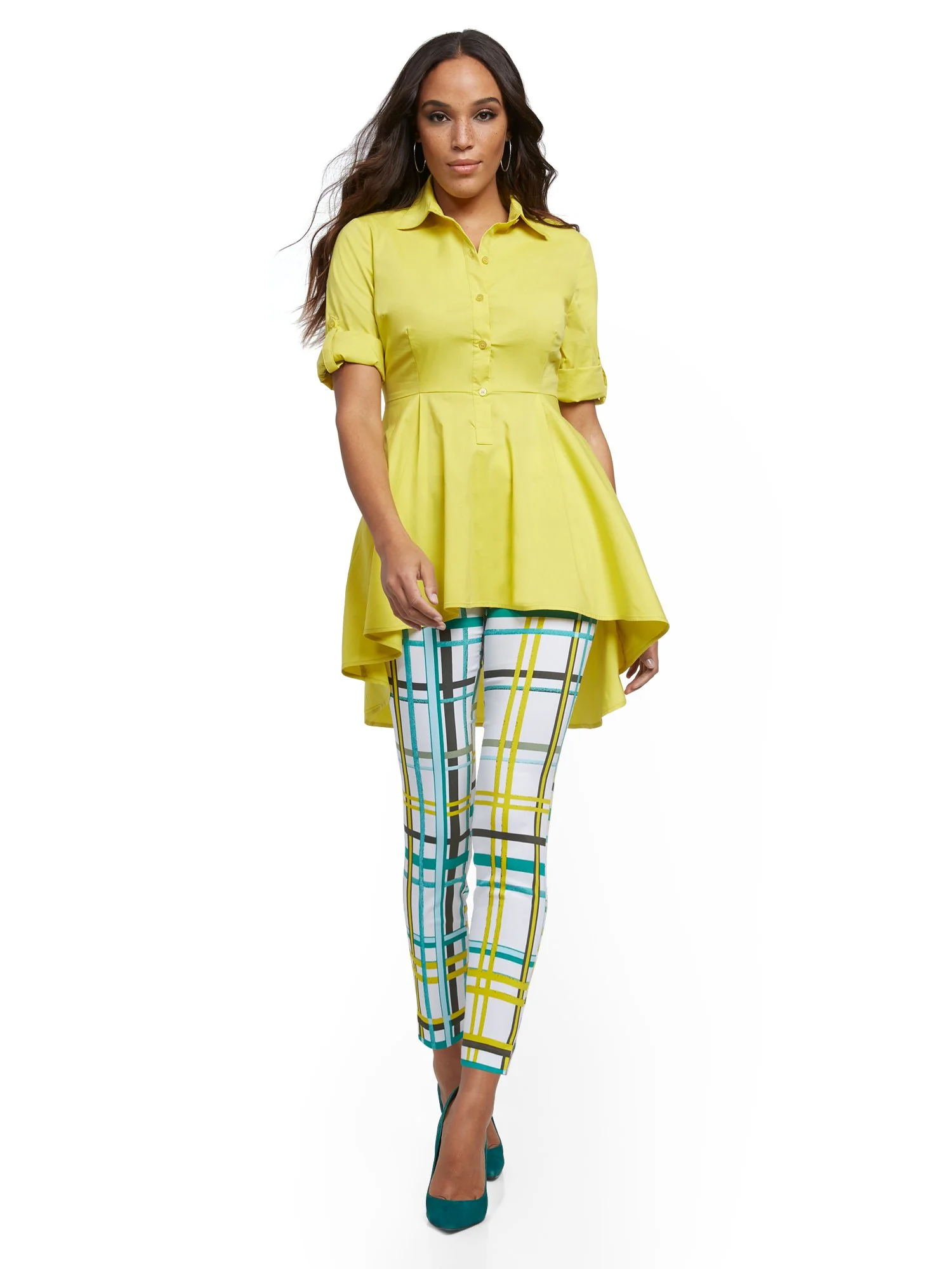 Poplin Peplum-Hem Tunic Shirt - Image 11