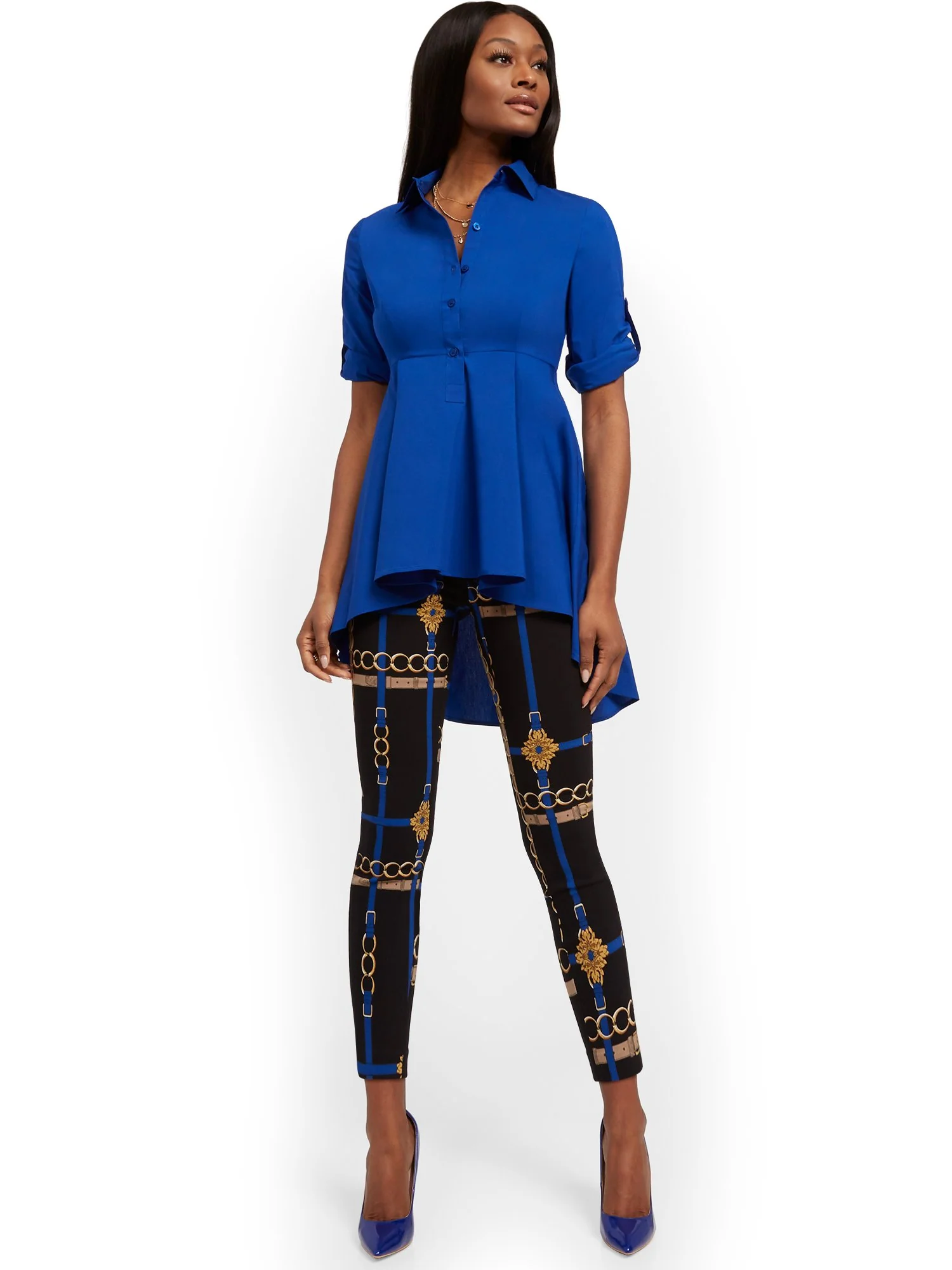 Poplin Peplum-Hem Tunic Shirt - Image 24
