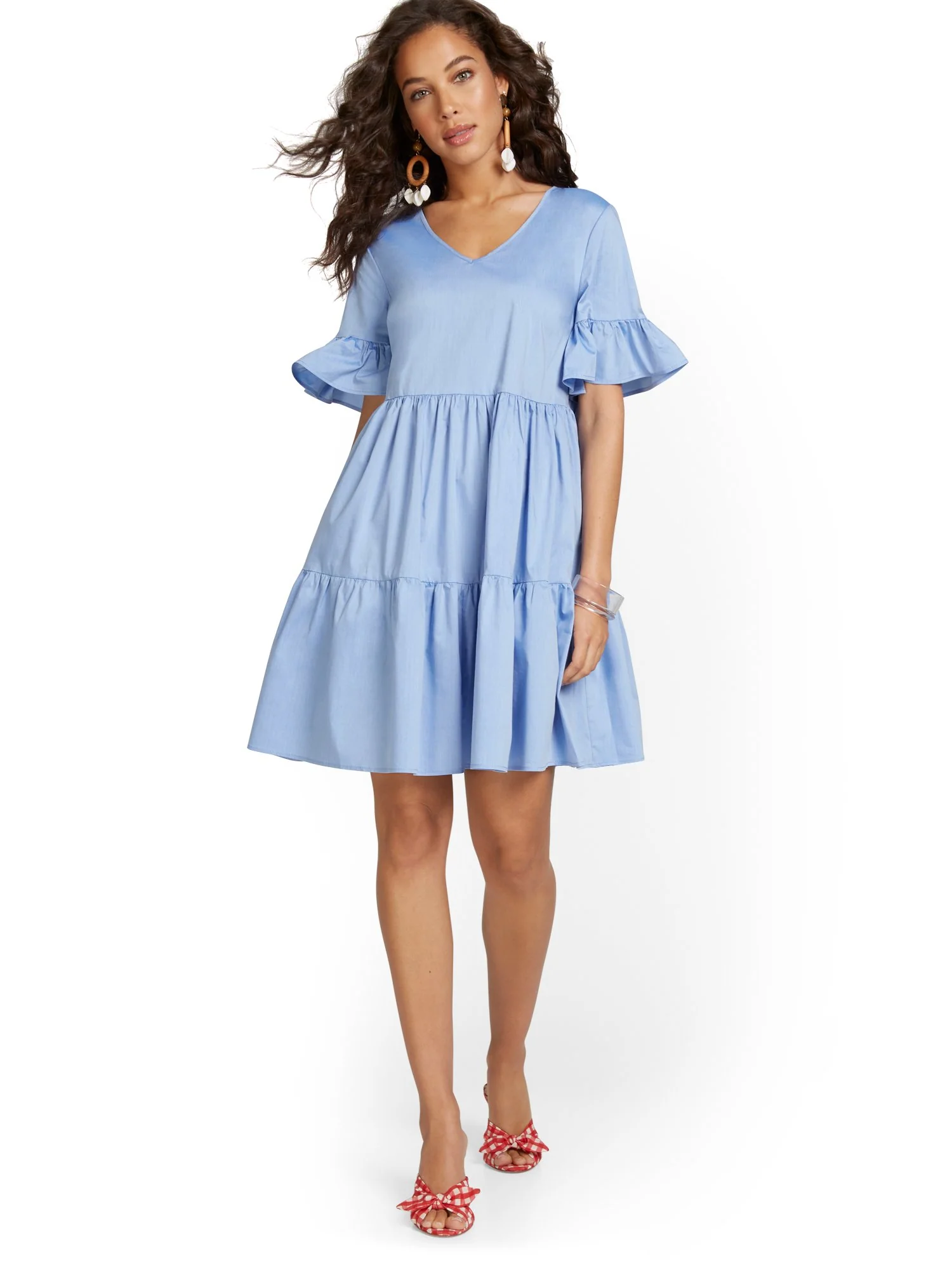Poplin Ruffle-Sleeve Dress - Image 11