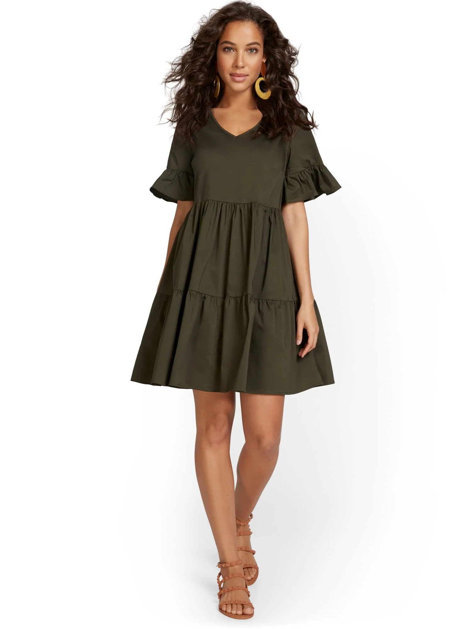 Poplin Ruffle-Sleeve Dress - Image 5