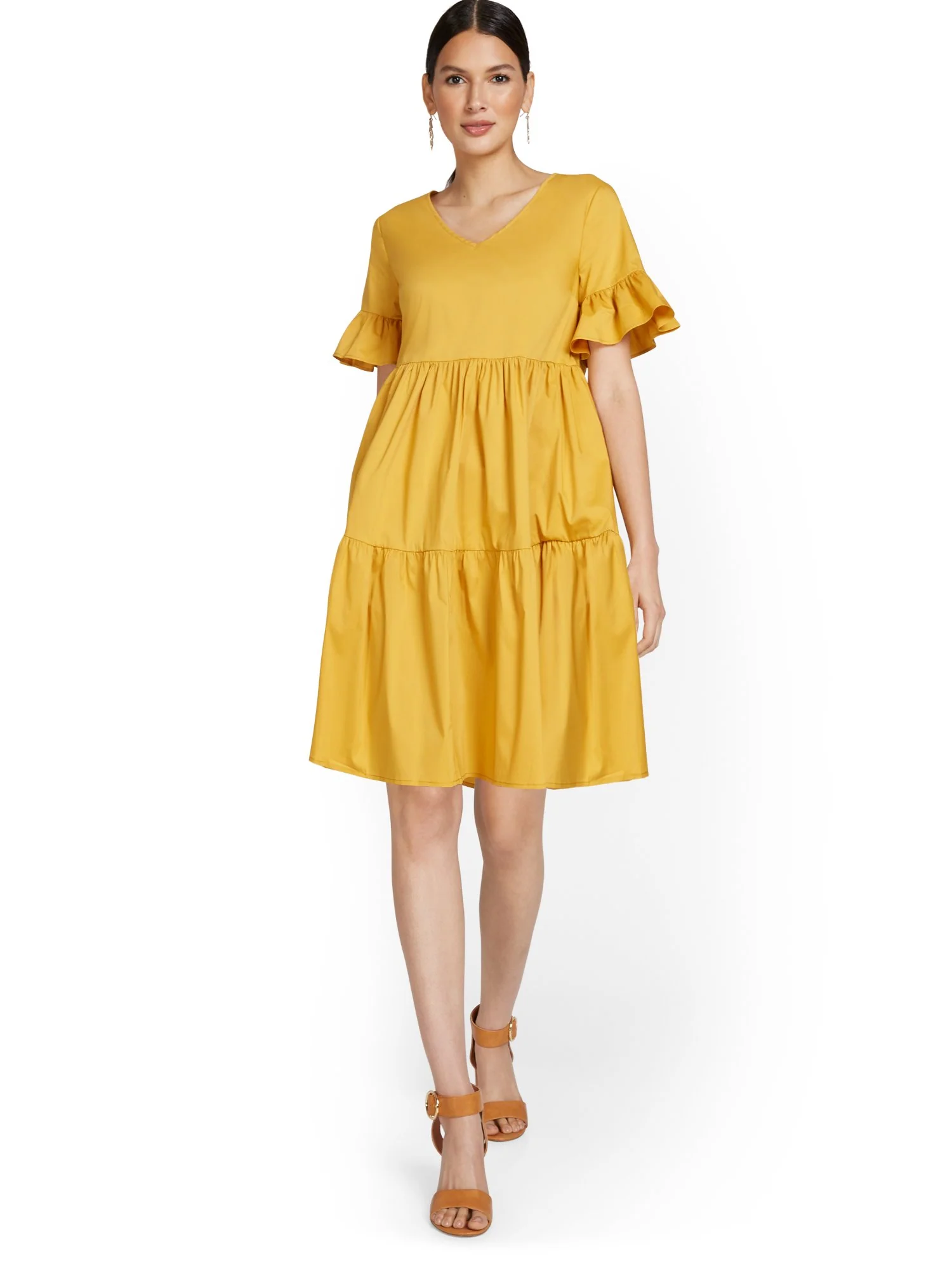 Poplin Ruffle-Sleeve Dress - Image 9
