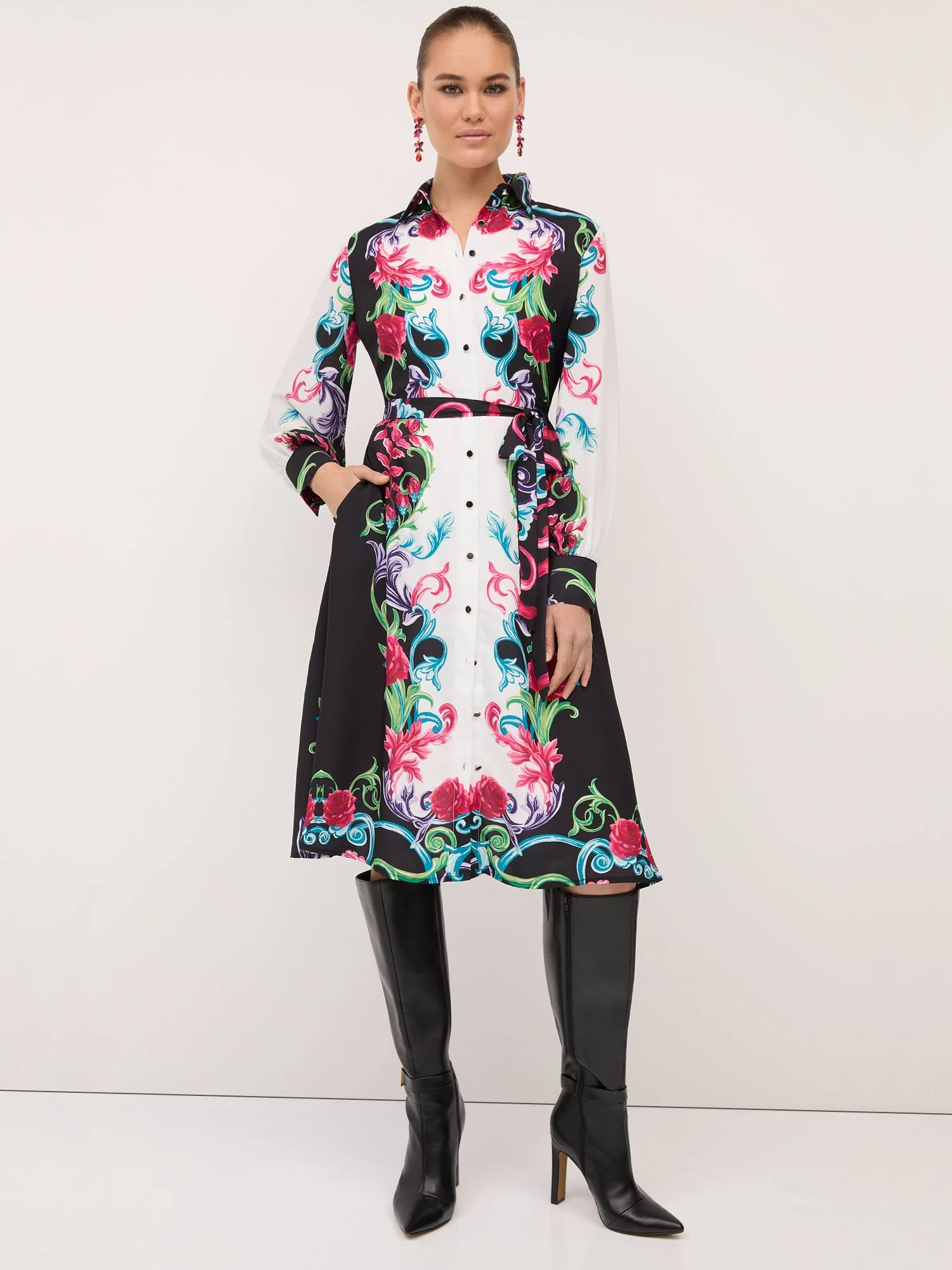 Printed A-Line Midi Shirtdress