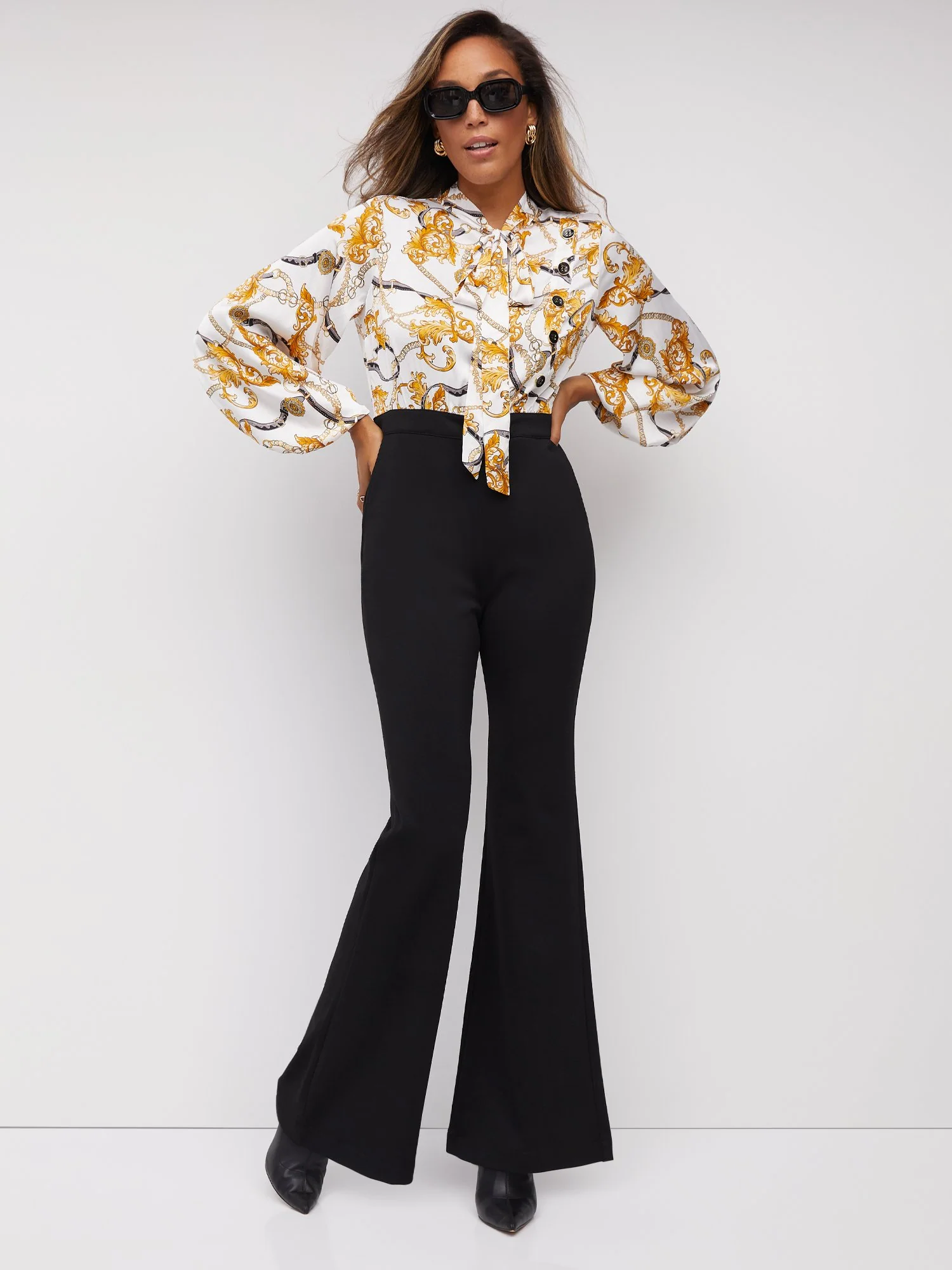 Printed Balloon-Sleeve Flare Jumpsuit - Superflex - Image 2