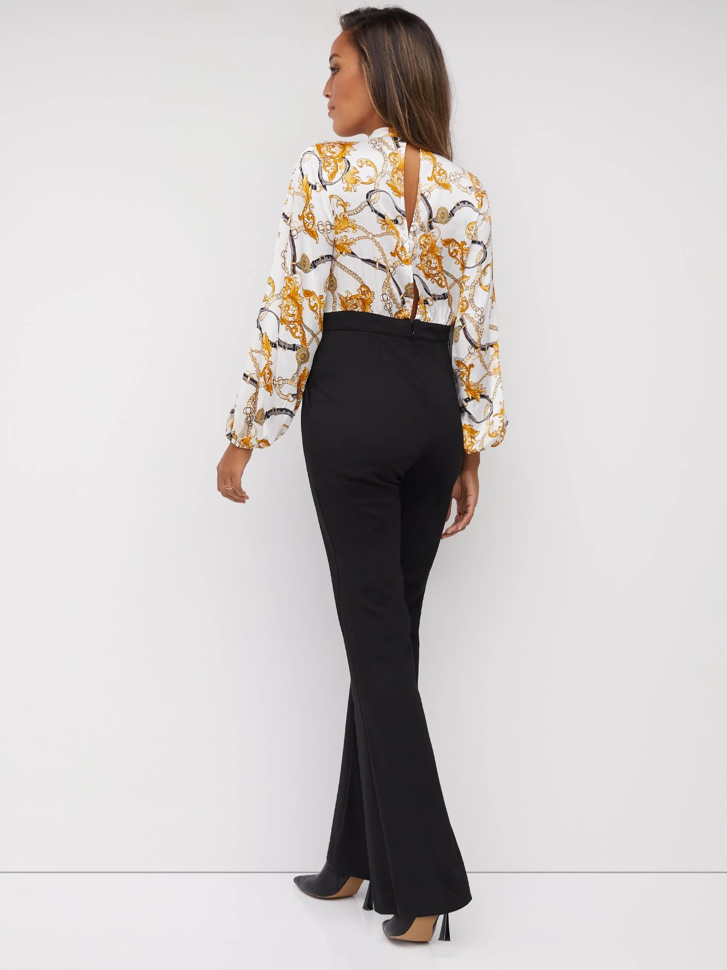 Printed Balloon-Sleeve Flare Jumpsuit - Superflex - Image 3