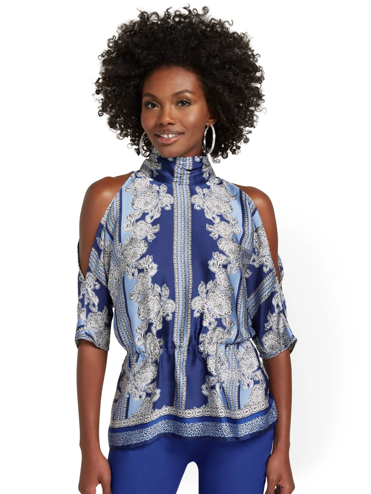 Printed Cold-Shoulder Blouse