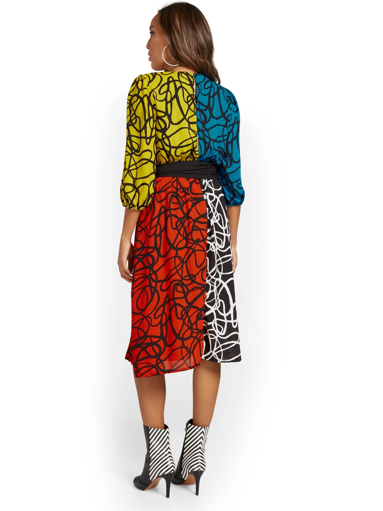 Printed Colorblock Wrap Dress - Image 3