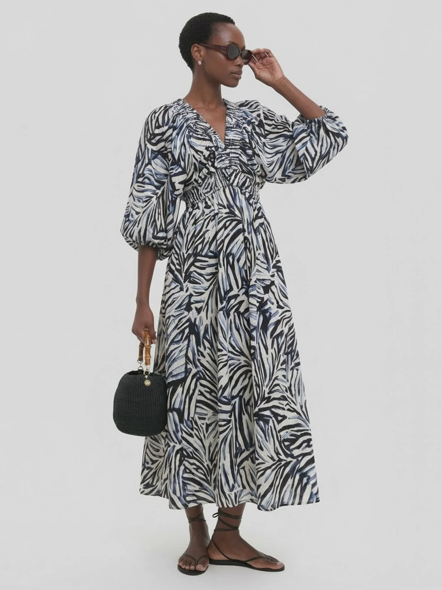Printed Loose Fit Midi Dress