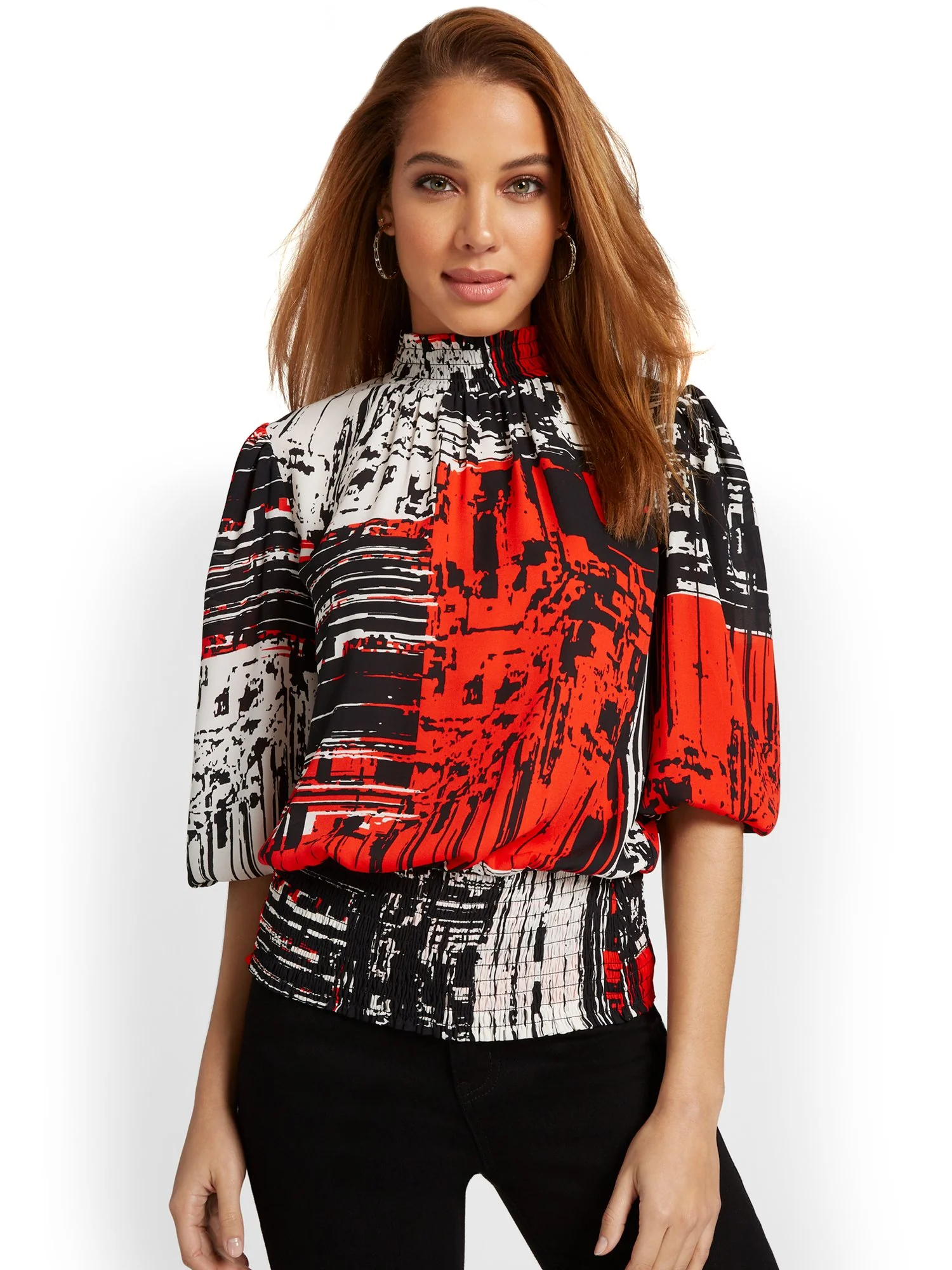Printed Mock-Neck Top