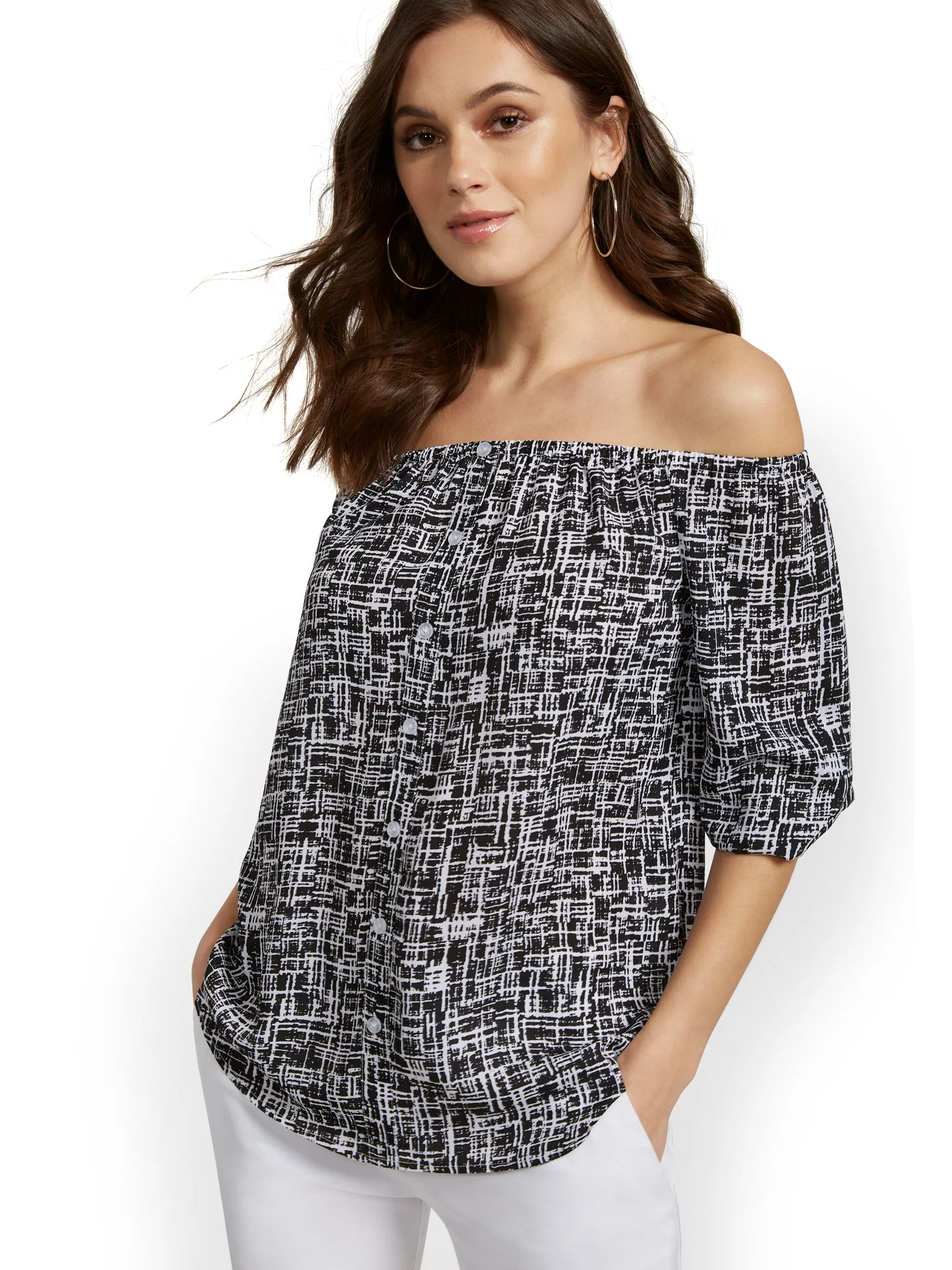 Printed Off-the-Shoulder Tunic Blouse - Image 2