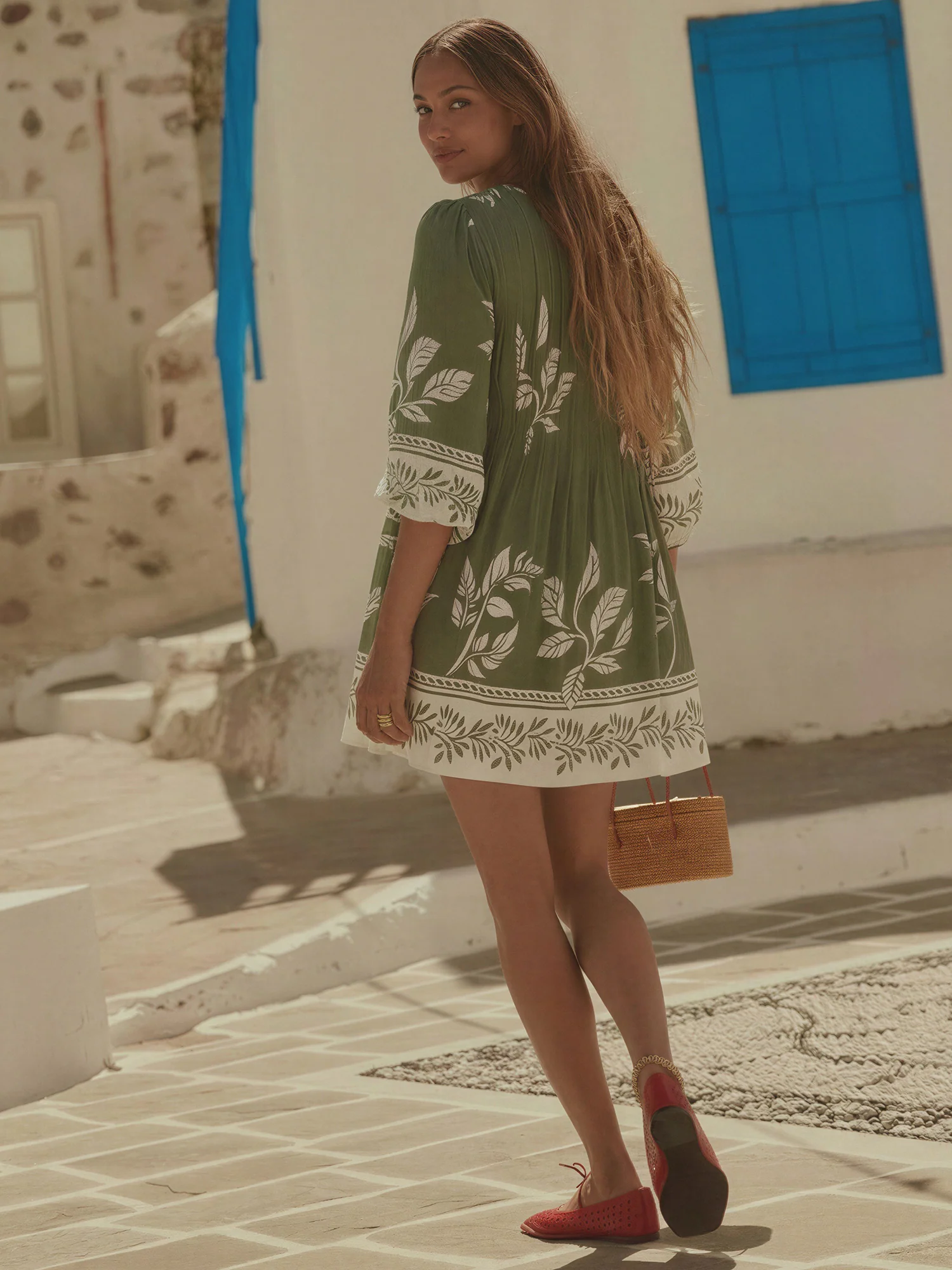Printed Pleated Tie Front Woven Mini Dress - Image 6
