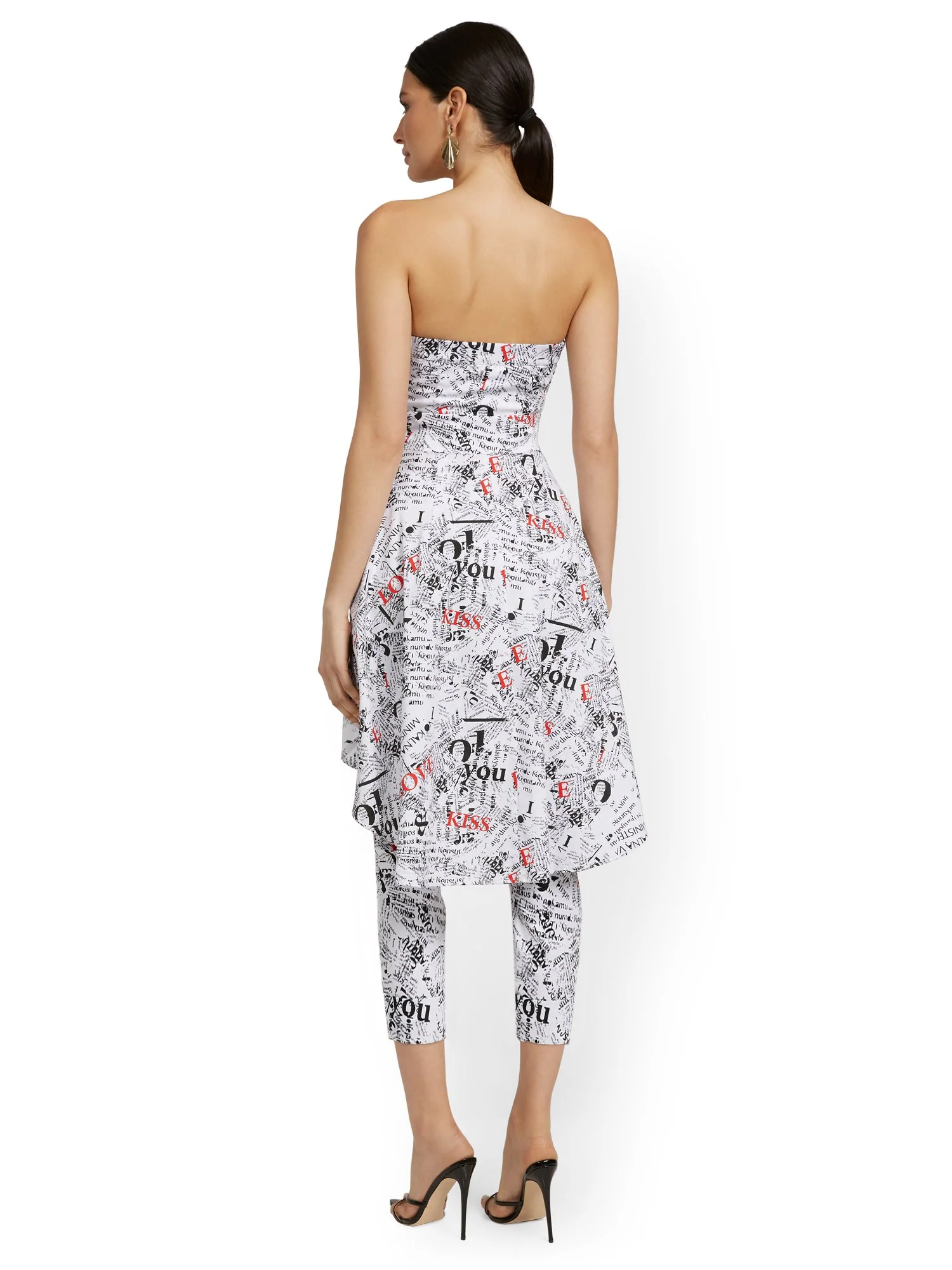 Printed Strapless High-Low Bow-Front Poplin Top - Image 3