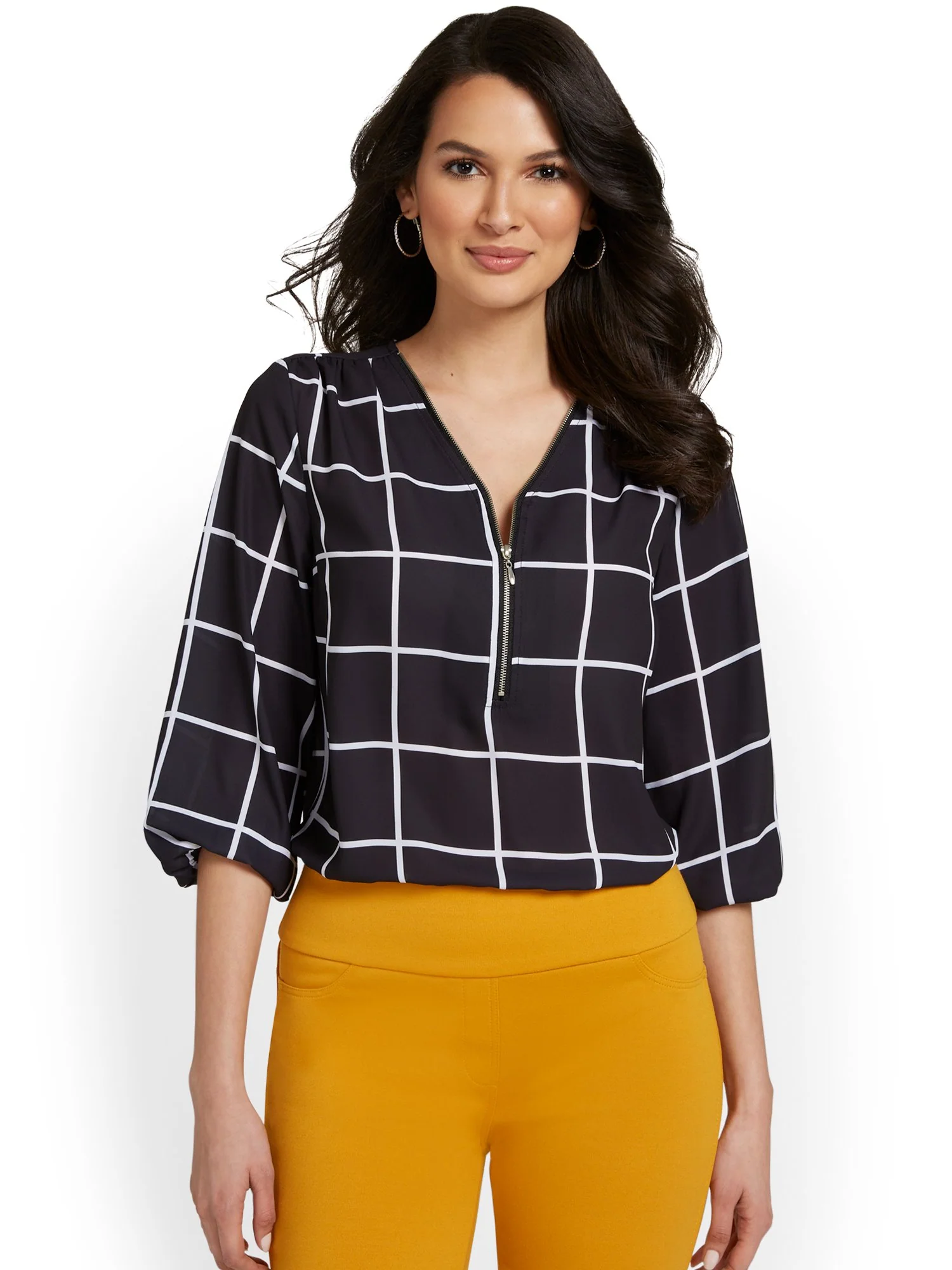 Printed Zip-Front Blouse - Image 2