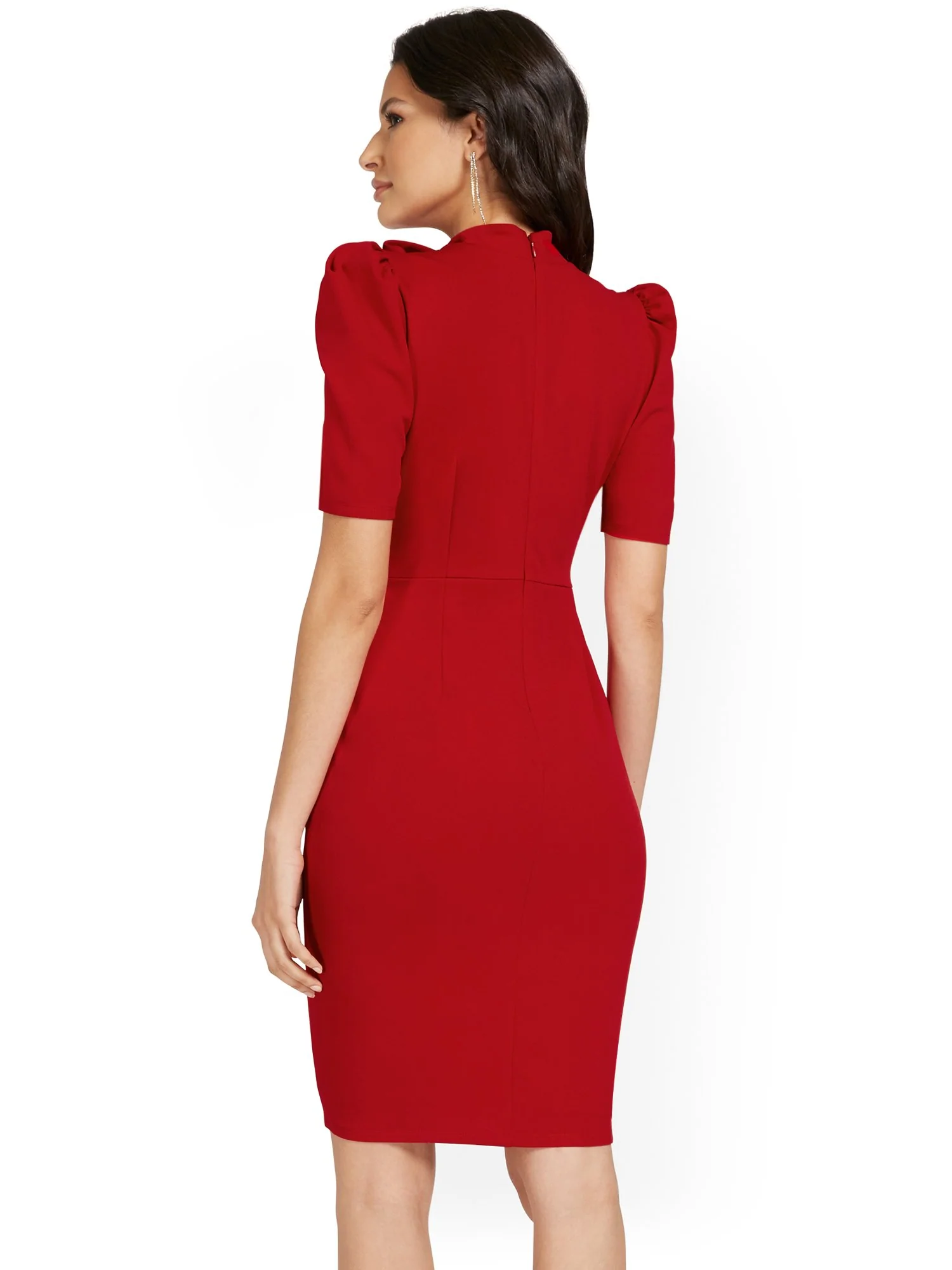Puff-Shoulder Bow-Detail Sheath Dress - Magic Crepe® - Image 6