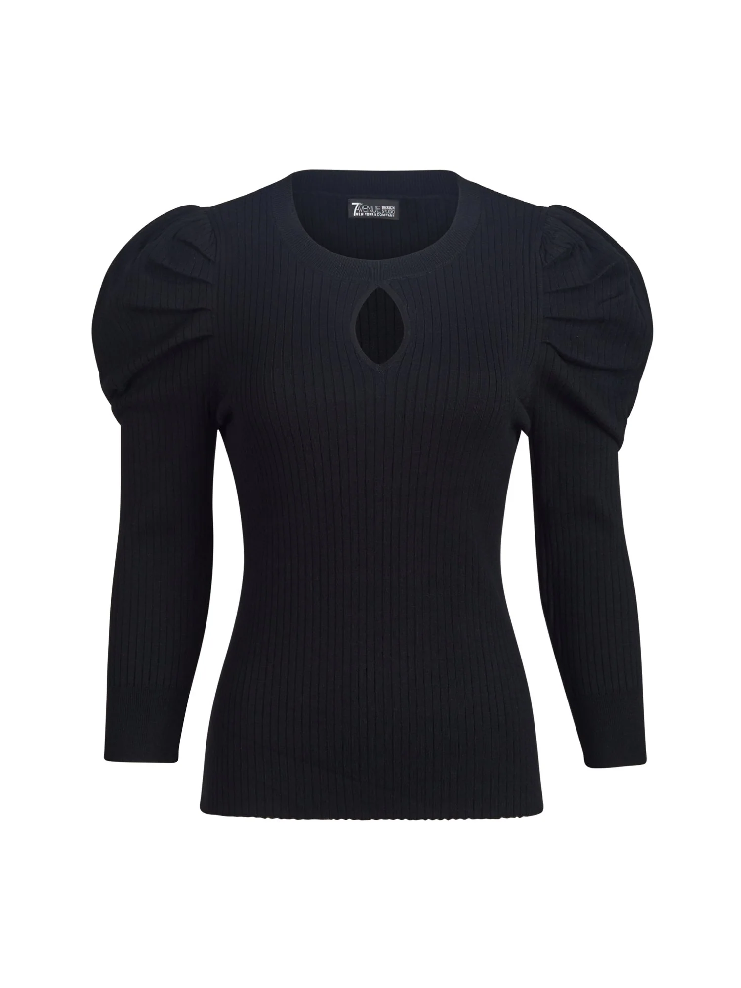Puff Shoulder Long-Sleeved Ribbed Top - Image 2
