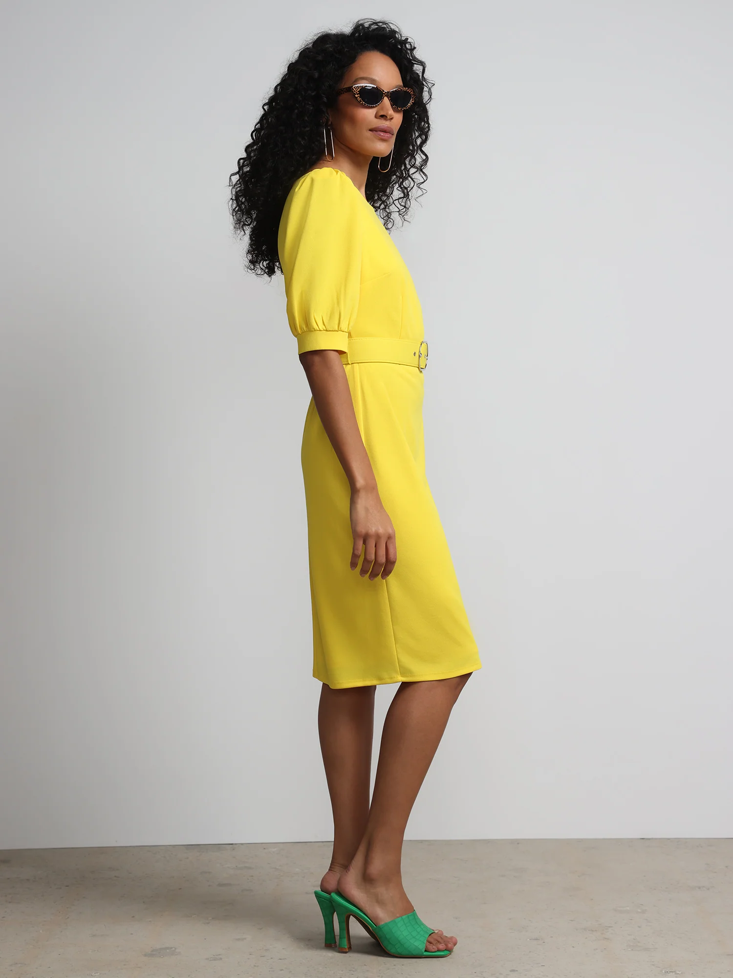 Puff-Sleeve Belted Sheath Dress - Magic Crepe® - Image 2