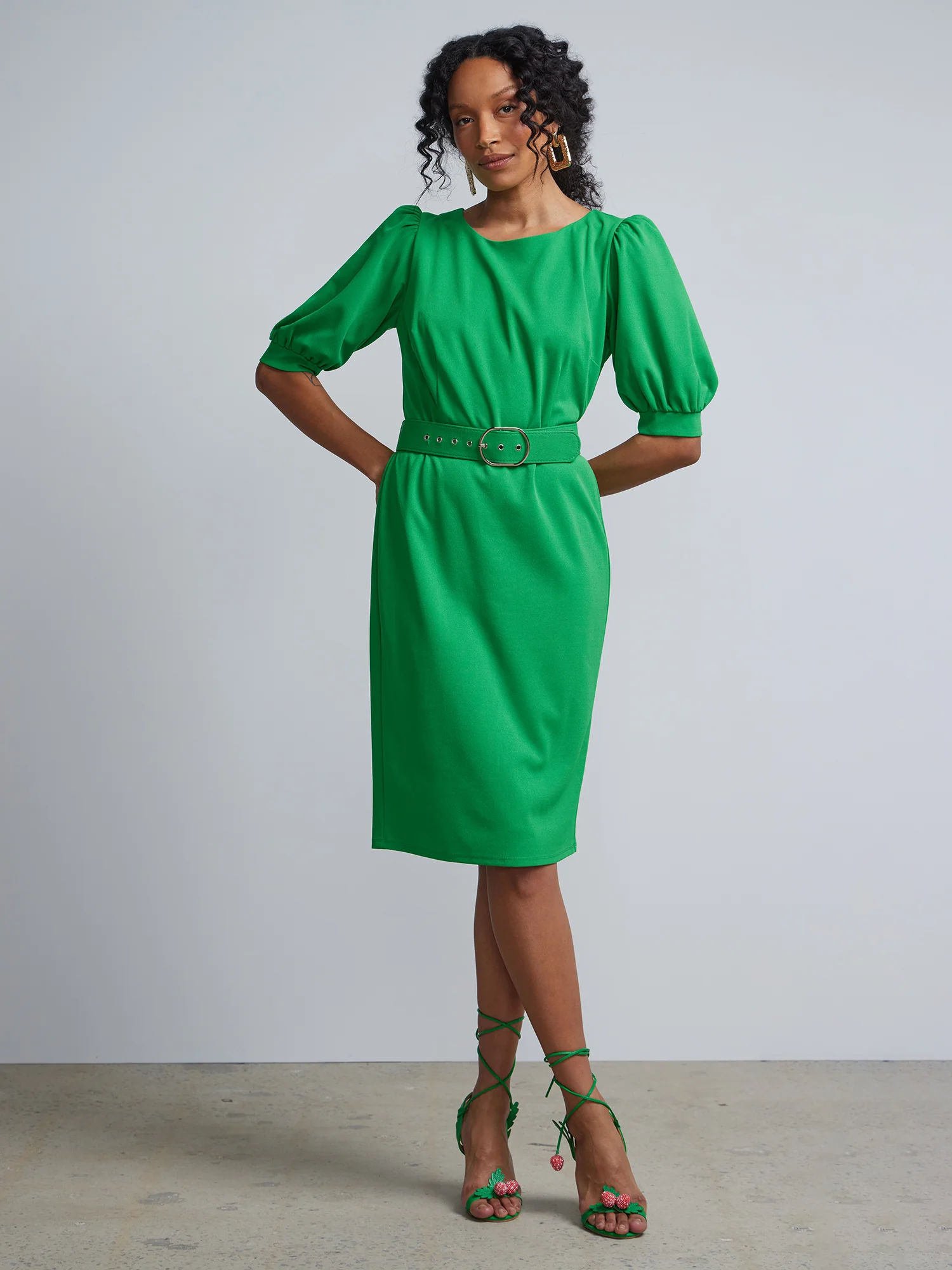 Puff-Sleeve Belted Sheath Dress - Magic Crepe® - Image 5